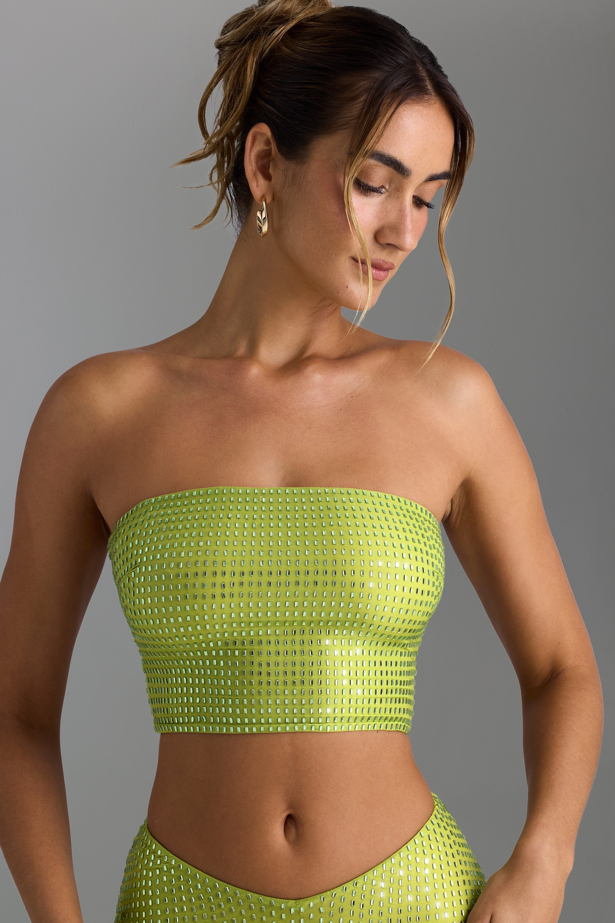 embellished bandeau mini dress in pear green Nanaka Embellished Strap-Detail Top in Pear Green