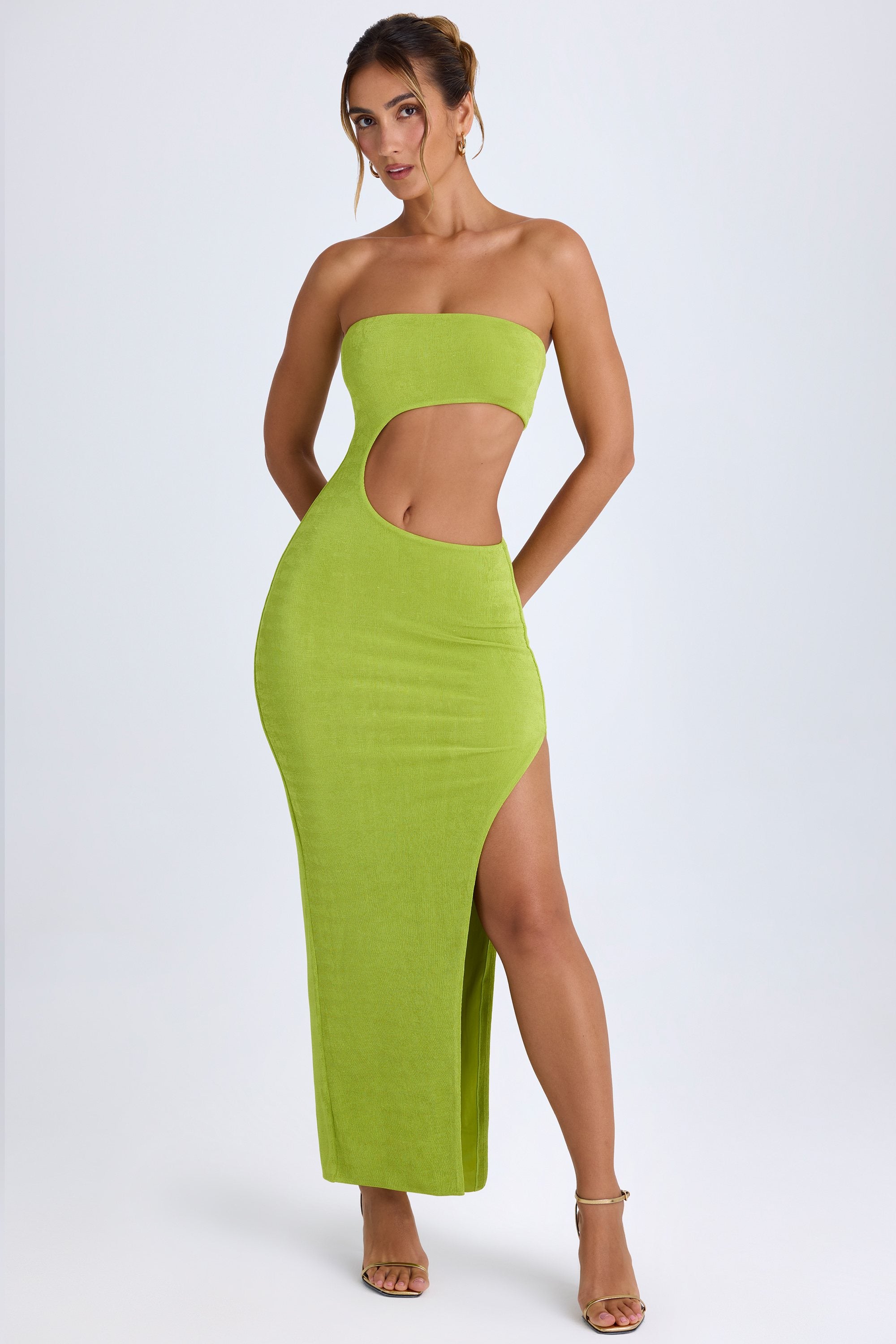 Kaikoa Cut-Out Bandeau Maxi Dress in Pear Green
