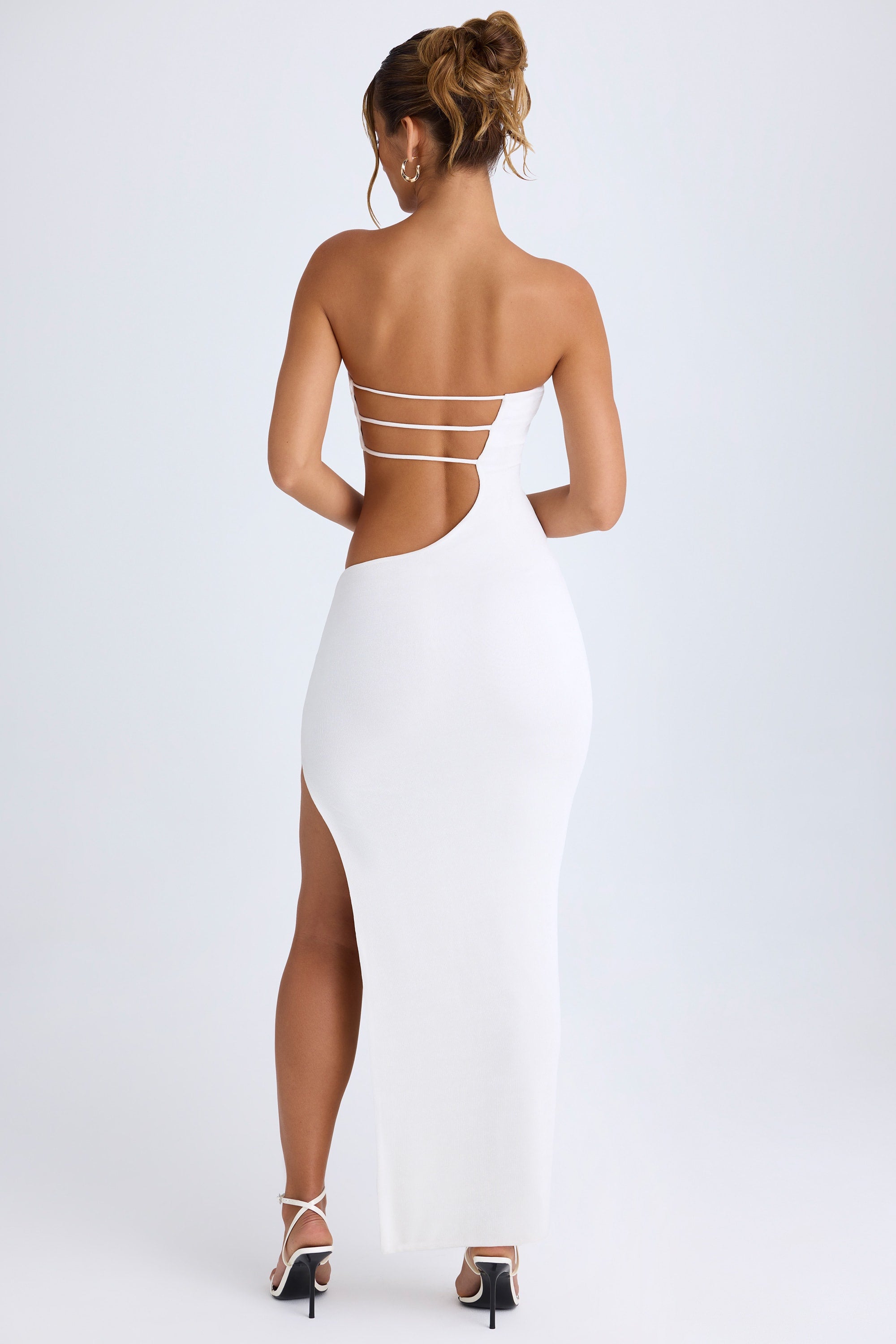 white scuba bandeau maxi dress Kaikoa Cut-Out Bandeau Maxi Dress in White