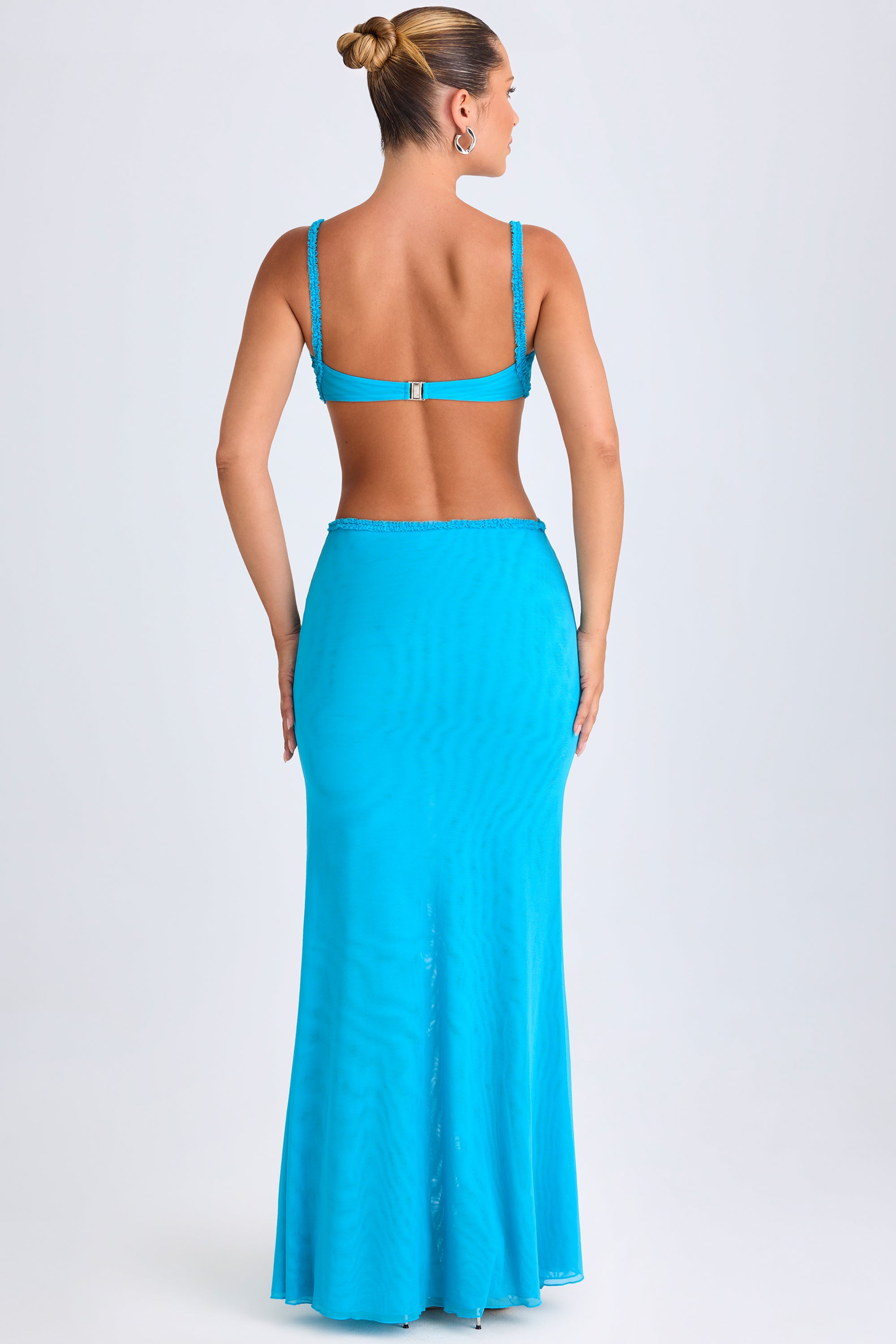 princess polly baby blue dress Shakila Ruffle-Appliqué Cut-Out Maxi Dress in Aqua Blue
