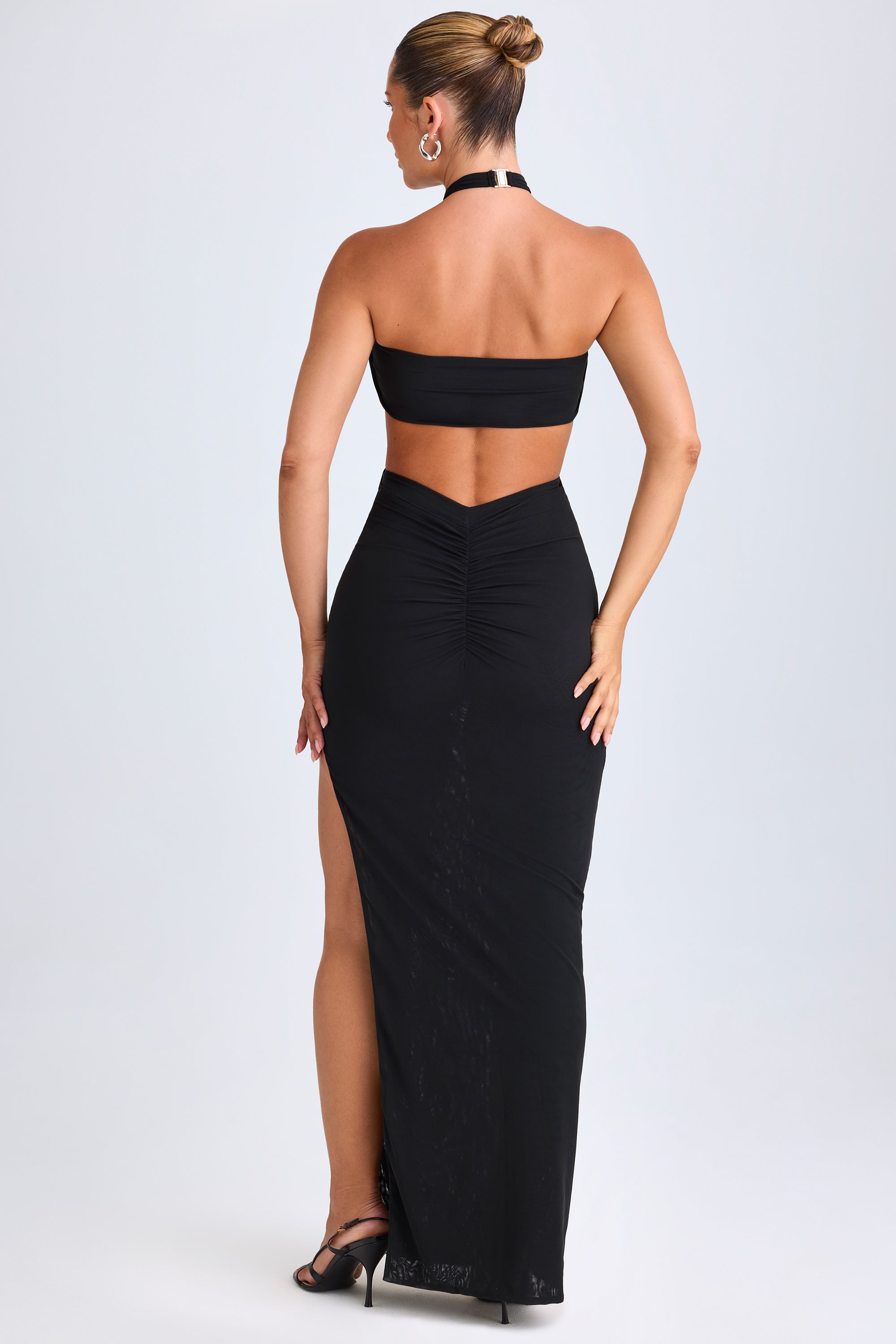 fitted lace wedding dress Bethania Hardware Detail Cut-Out Halterneck Maxi Dress in Black