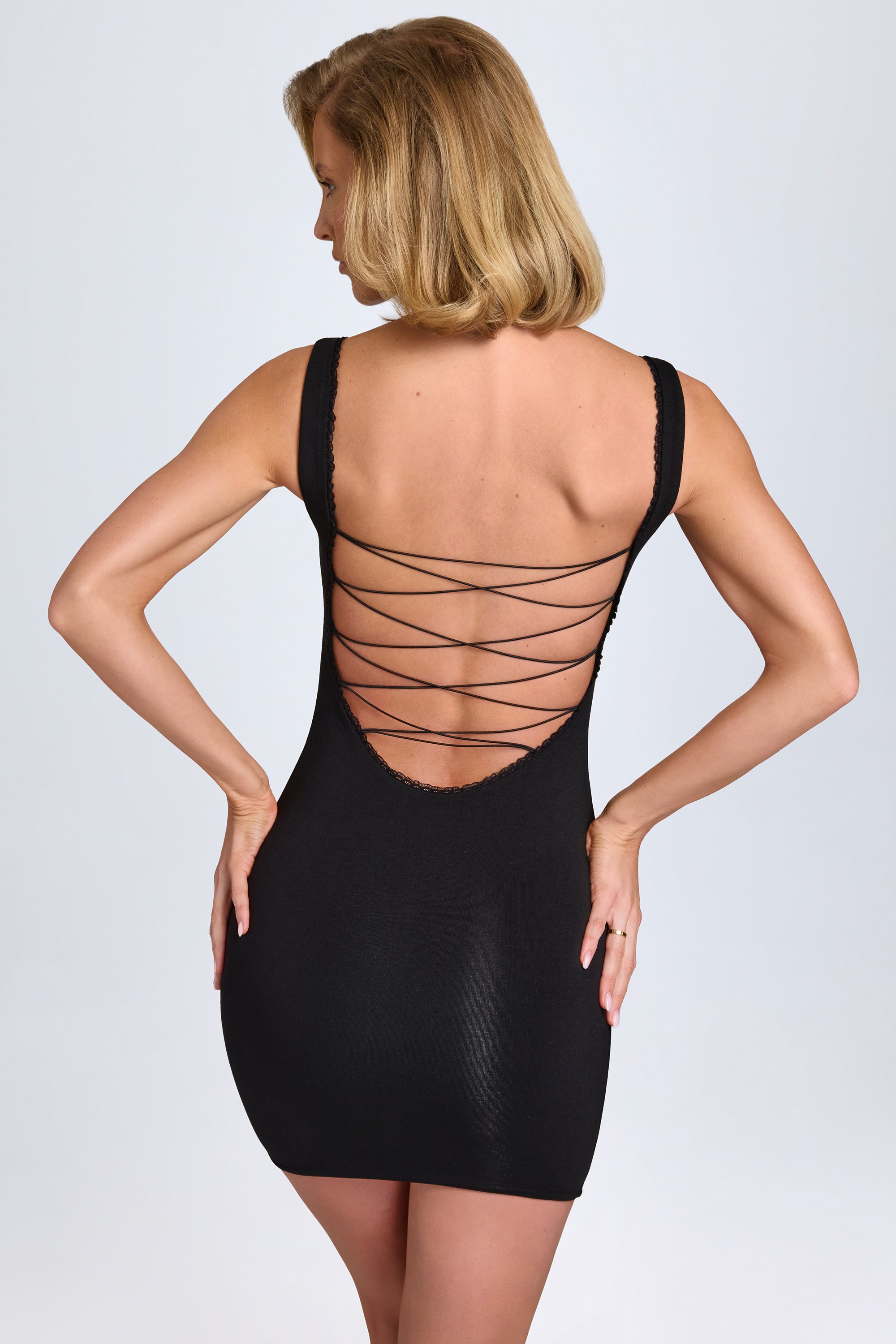martell black lace bodycon mini dress Tie Front Lace Mini in Black Mars The Label USA