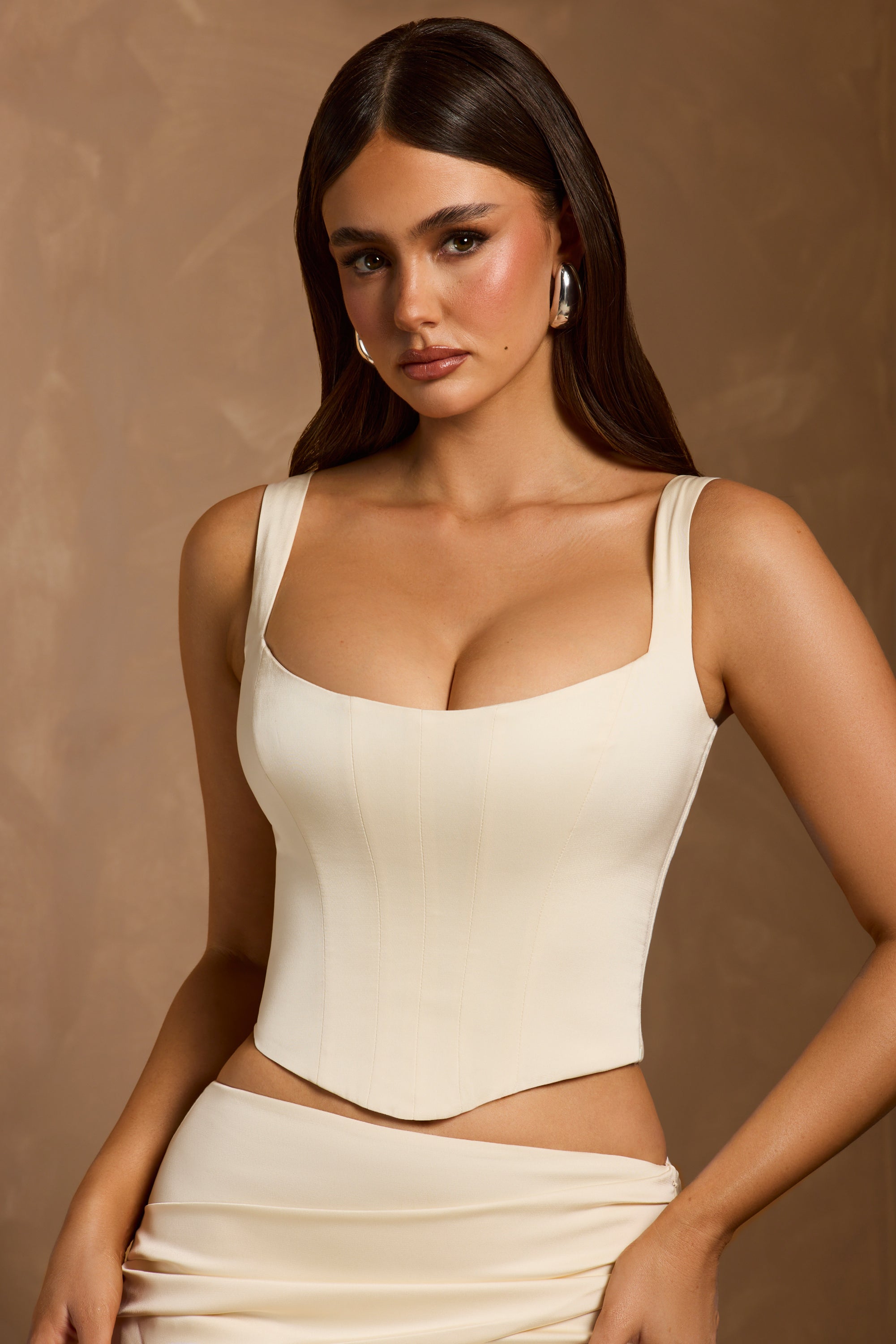 Hannie Lace-Up Corset Top in Ivory Oh Polly - Main Image