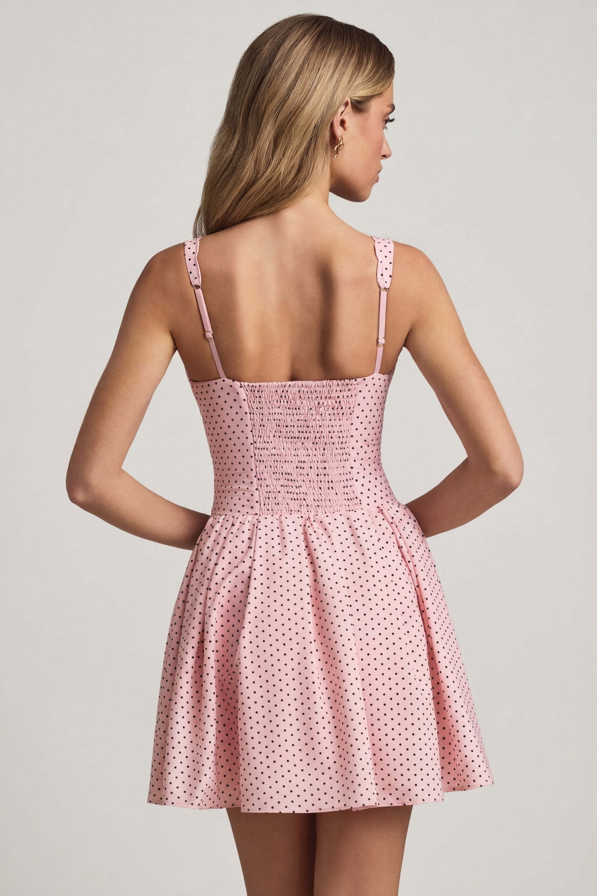 Sabina Bow-Detail A-Line Mini Dress in Pink Polka Dot