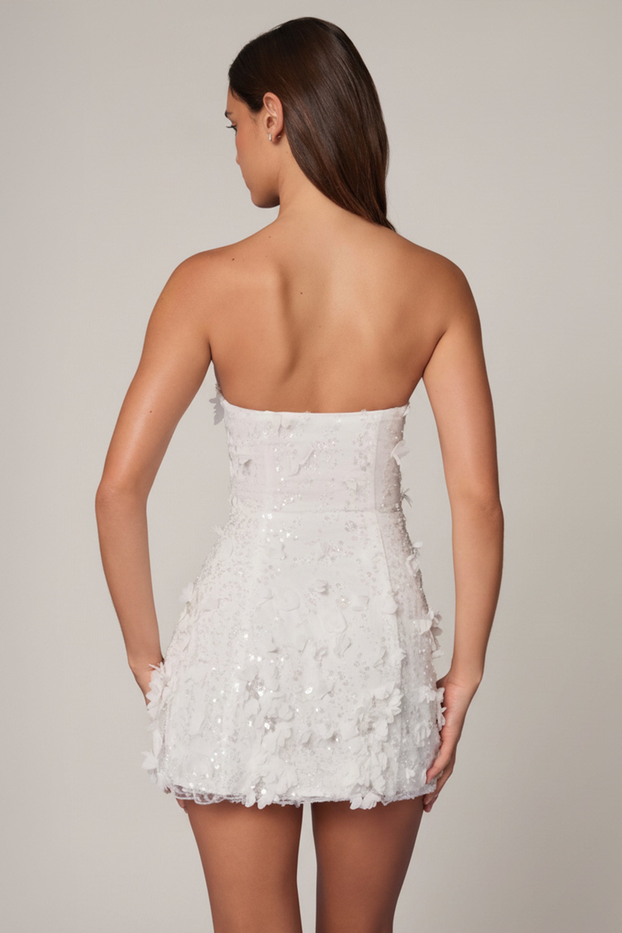 oh polly white beaded dress Edita Embellished Bandeau A-line Mini Dress in White