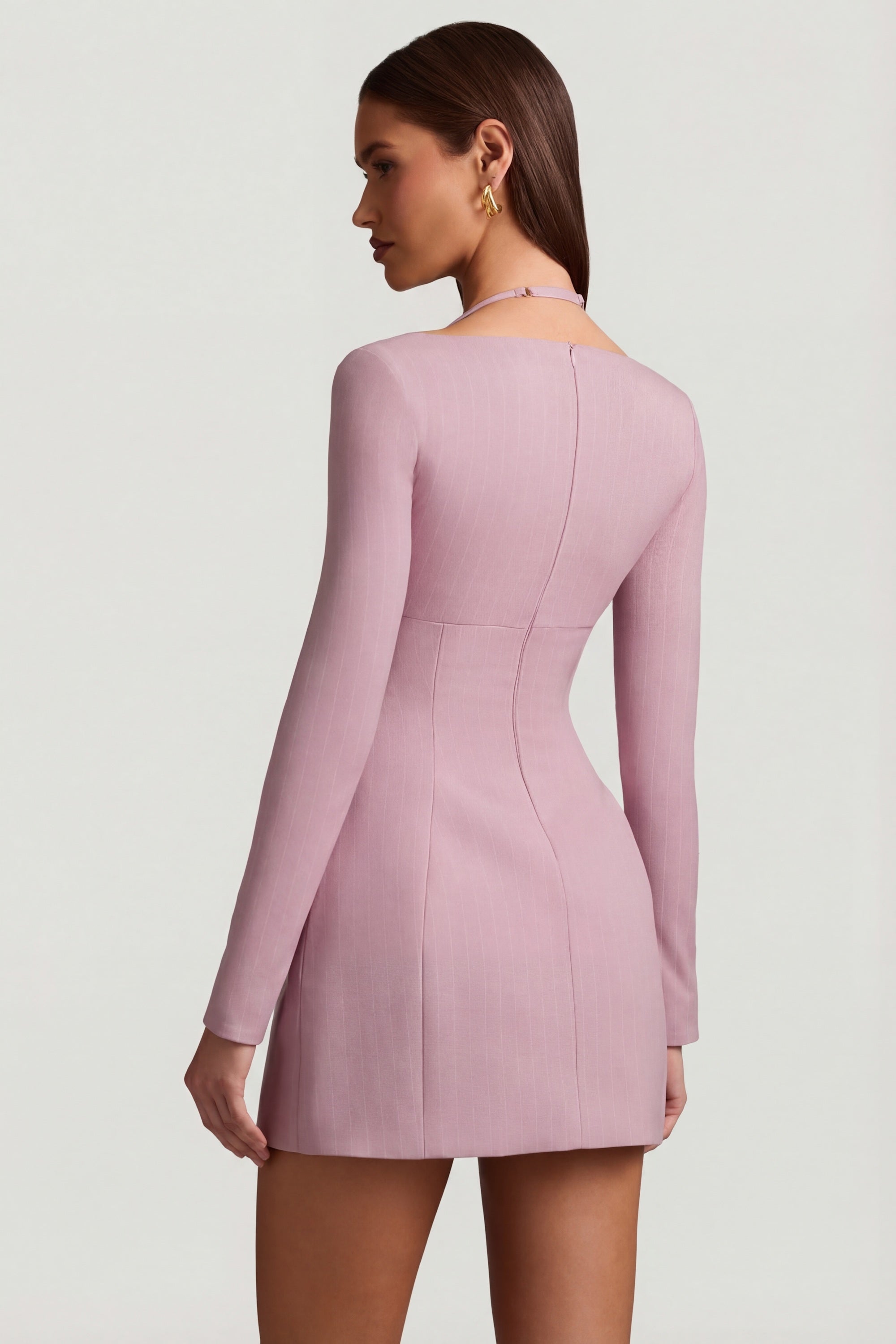 Ksenia Pinstripe Structured A-Line Mini Dress in Mauve