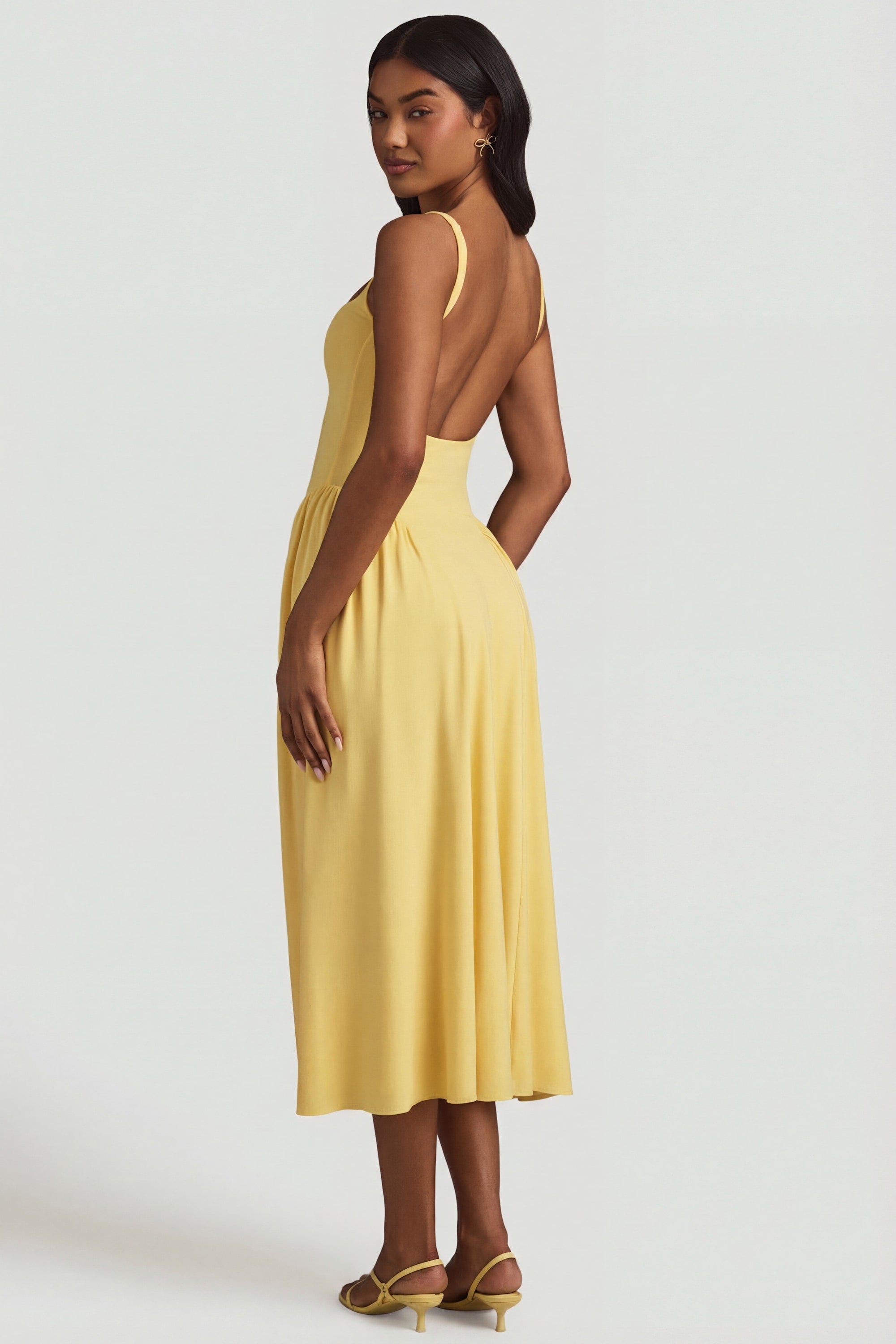 chinese dress ladies Yellow Cotton Dyed A-Line Midi Dress VD1270 – Ahika