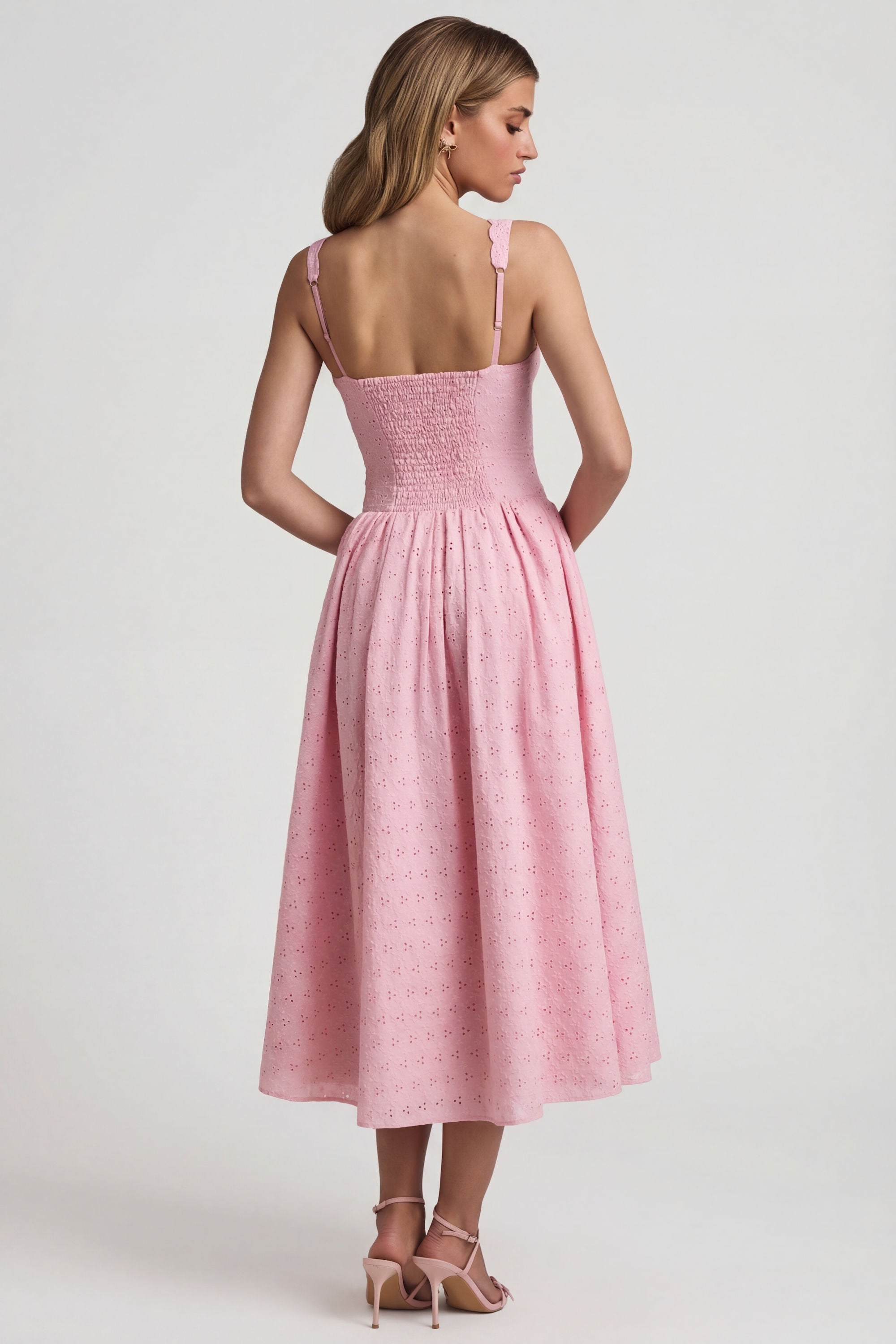 Saidey Broderie Anglaise Bow-Detail A-Line Midaxi Dress in Soft Pink | Oh Polly Saidey Broderie Anglaise Bow-Detail A-Line Midaxi Dress in Soft Pink | Oh Polly