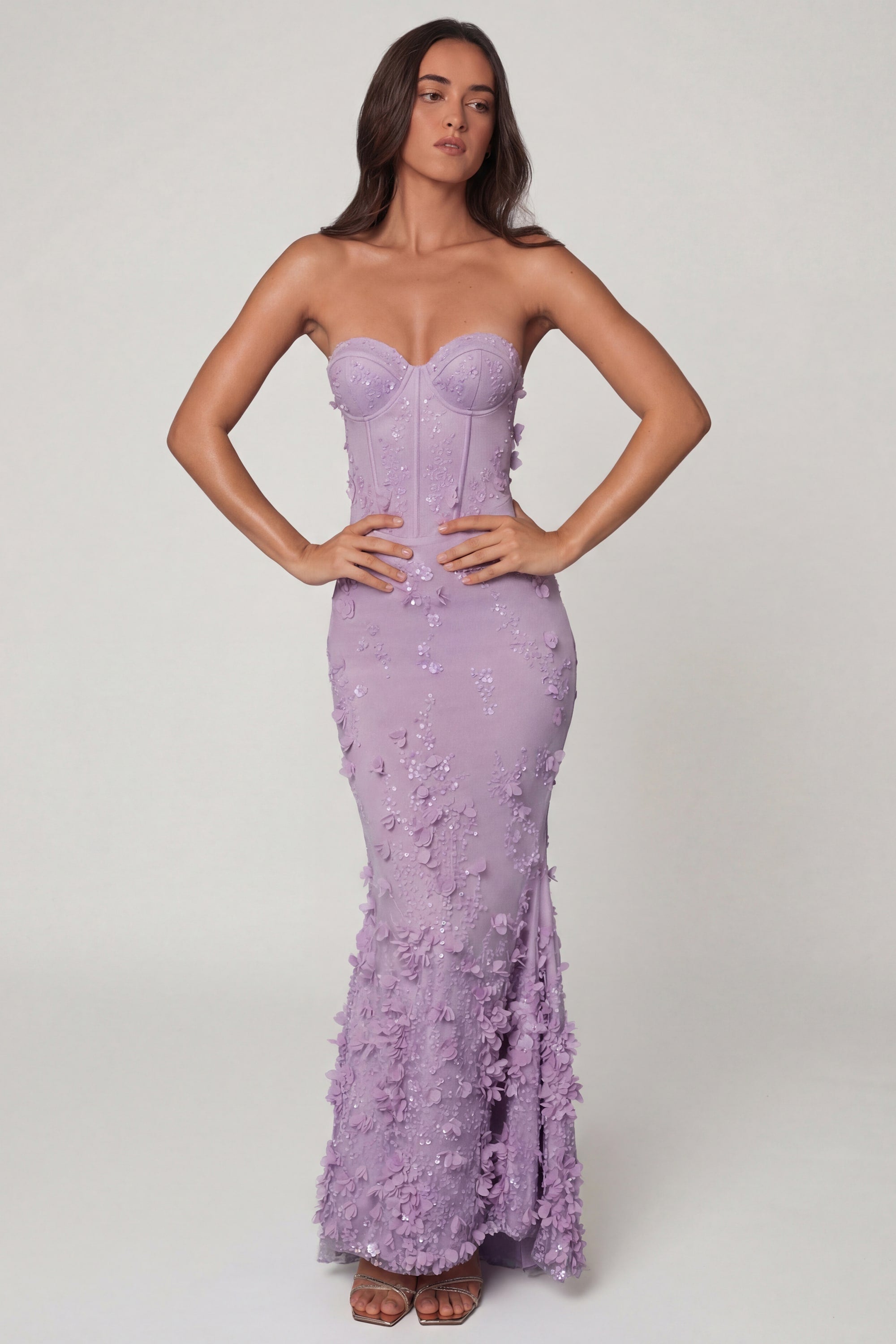 lilac lace bodycon dress Grey Midi Dress Long Sleeve Bodycon Ribbed main image 1