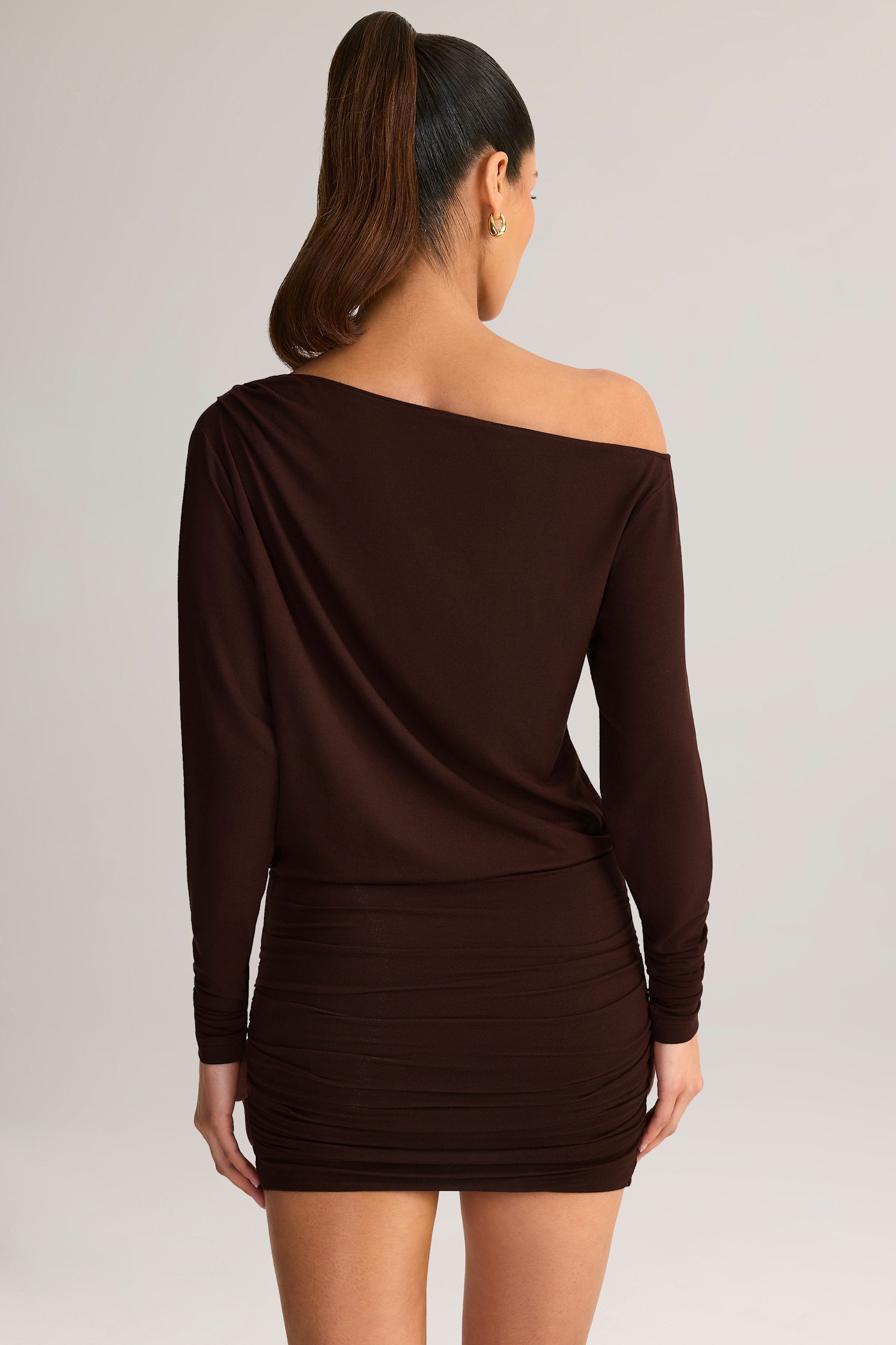Mira Modal Cowl-Back Mini Dress in Chocolate Brown