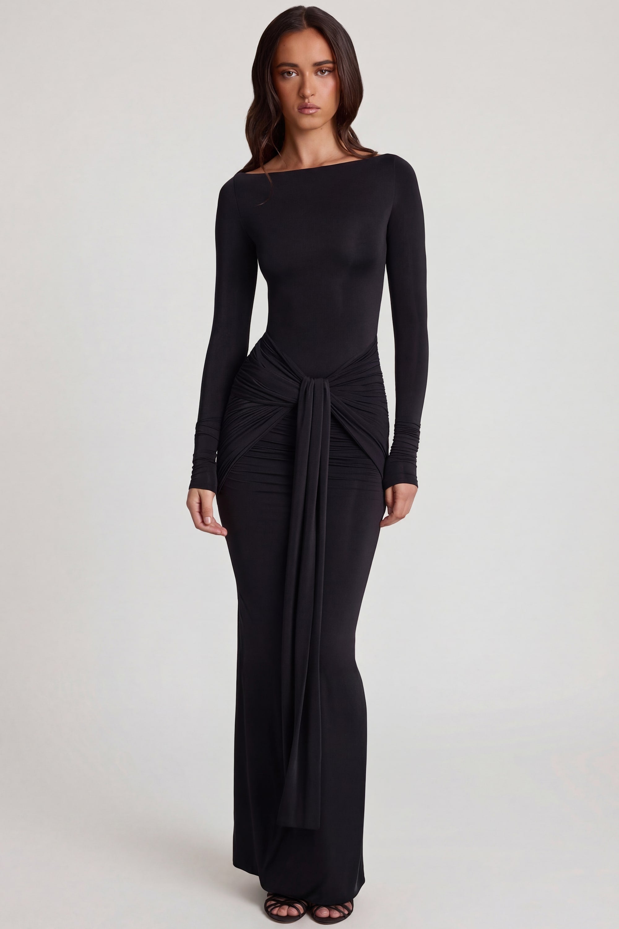 Mericia Draped Ruched Maxi Dress in Black