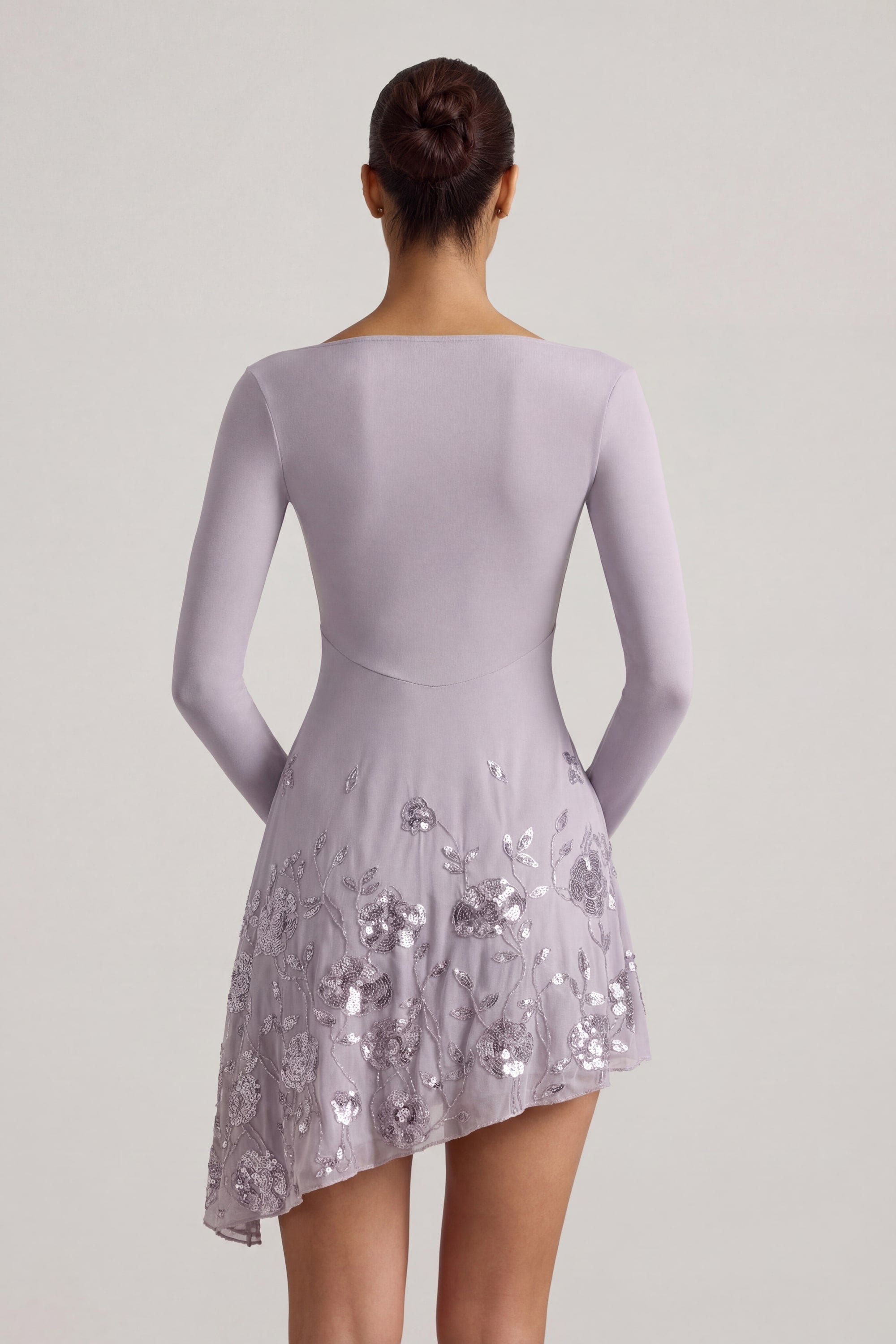 Lumiki Embellished Asymmetric Mini Dress in Lilac