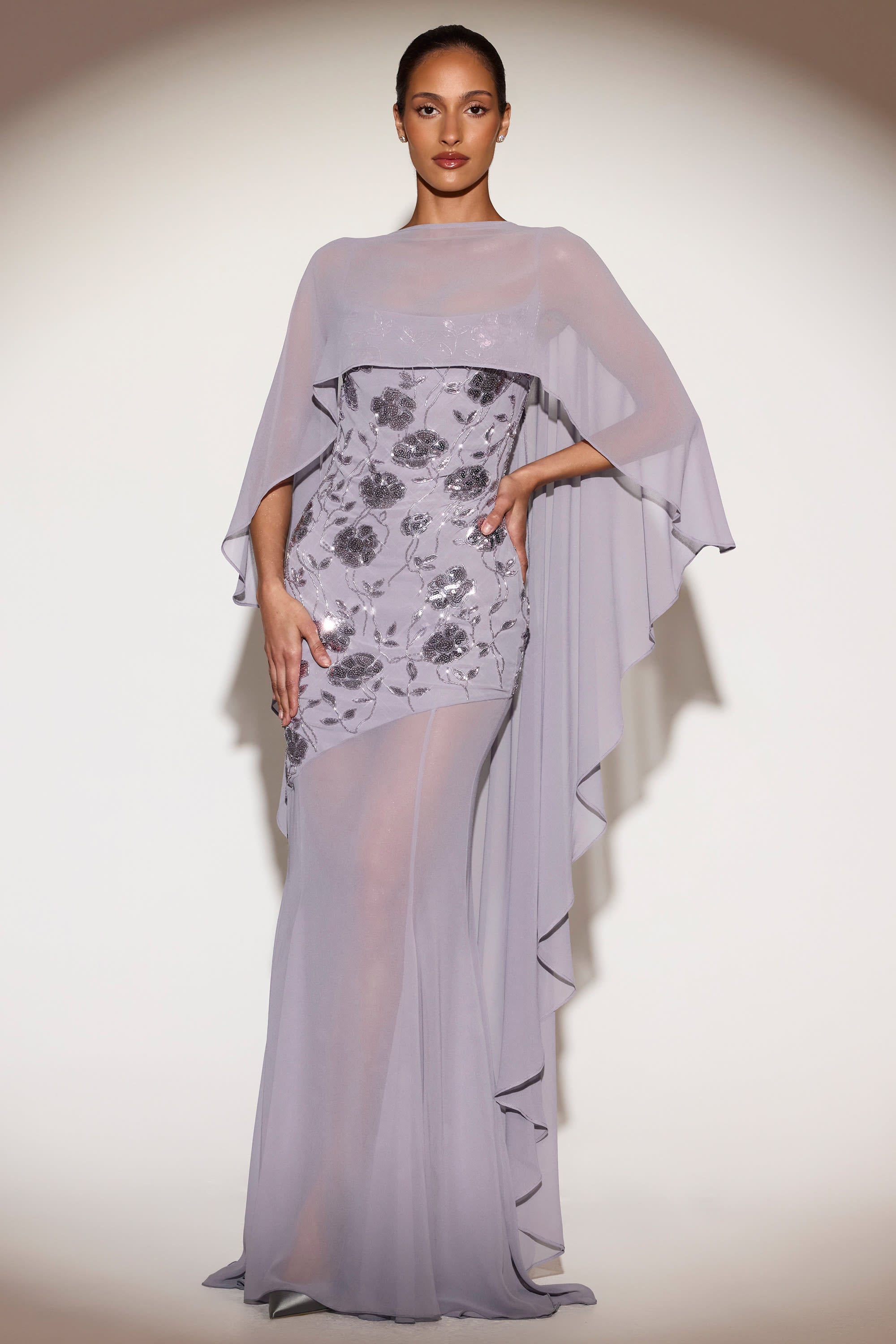 Jovelle Chiffon Draped Cape in Lilac | Oh Polly