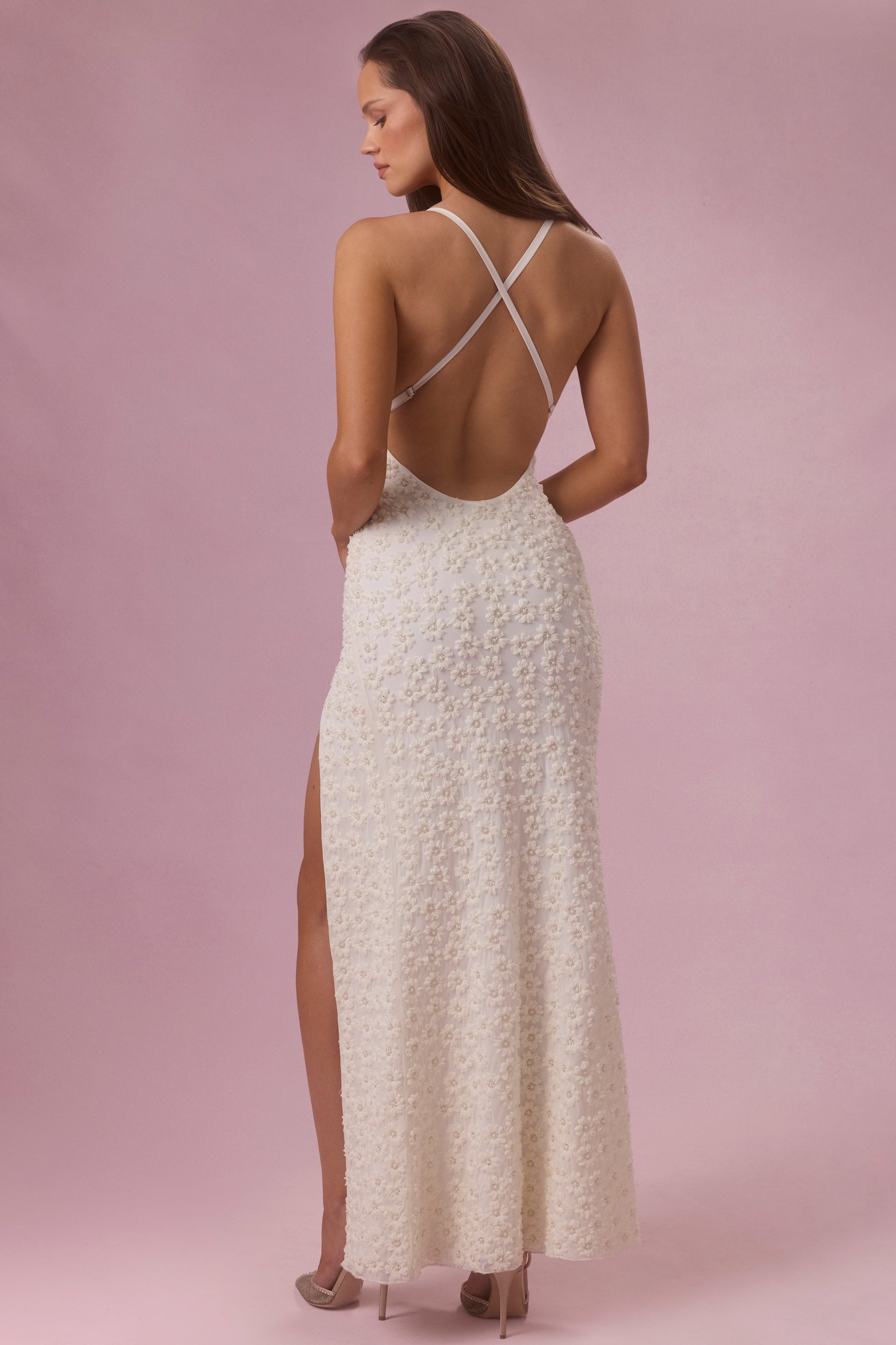 saylor sleeveless embellished square-neck maxi dress Celinea Embellished Square Neck Maxi Dress in Ivory