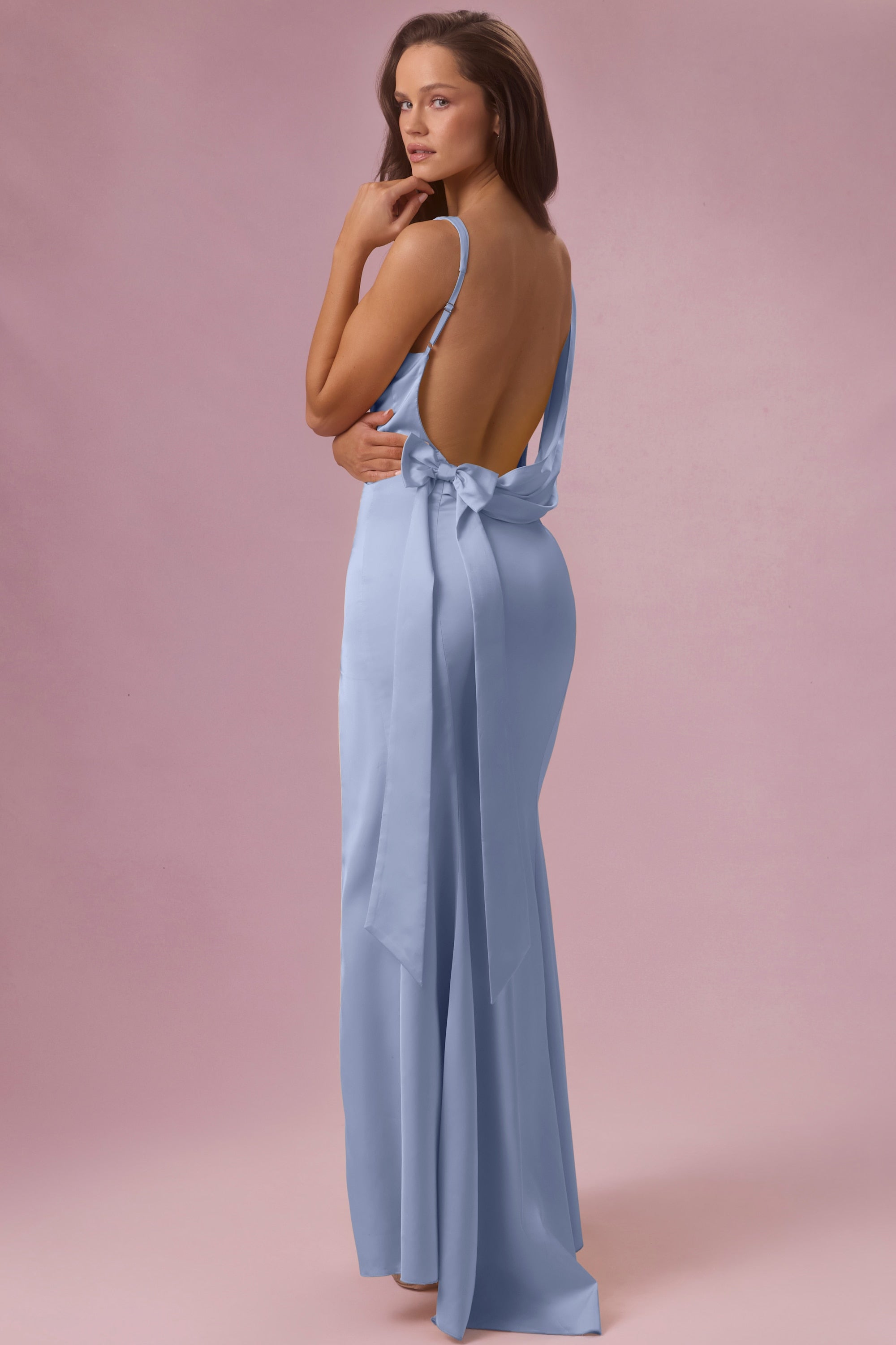 Florienne Premium Satin Draped Gown in Powder Blue | Oh Polly Florienne Premium Satin Draped Gown in Powder Blue | Oh Polly