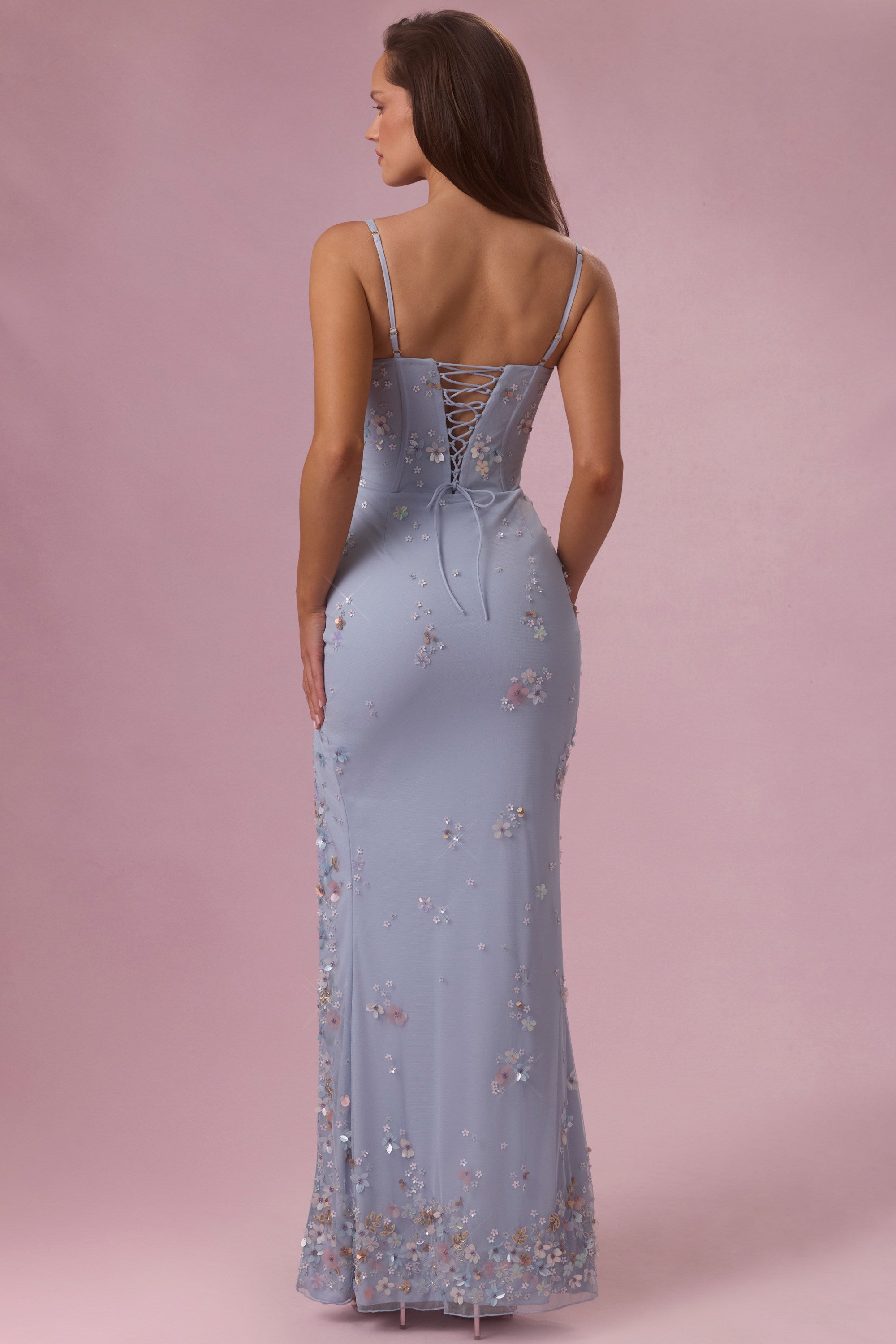 open lace back dress Primara Embellished Corset Gown in Powder Blue