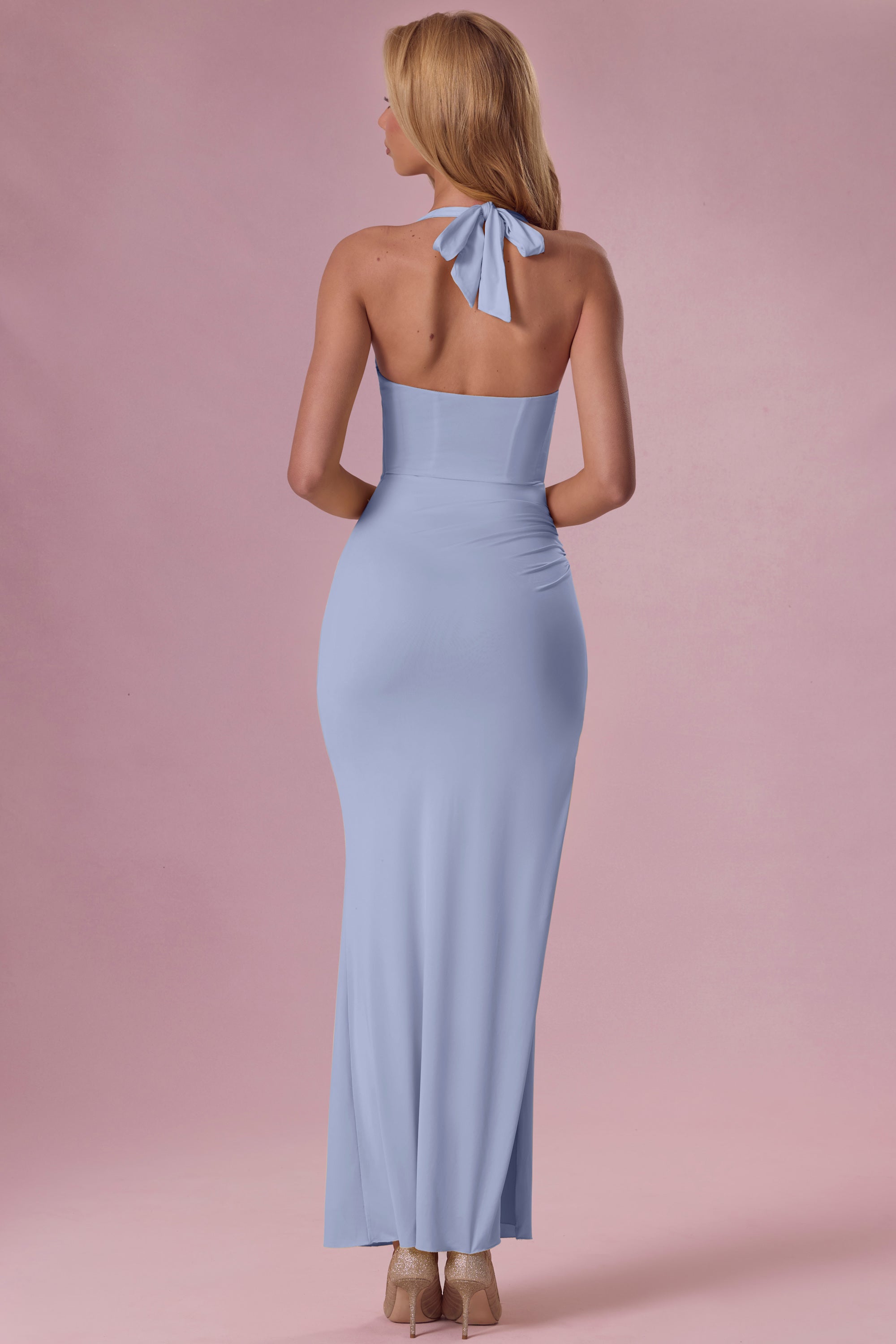 Olivette Premium Jersey Draped Corset Gown in Powder Blue