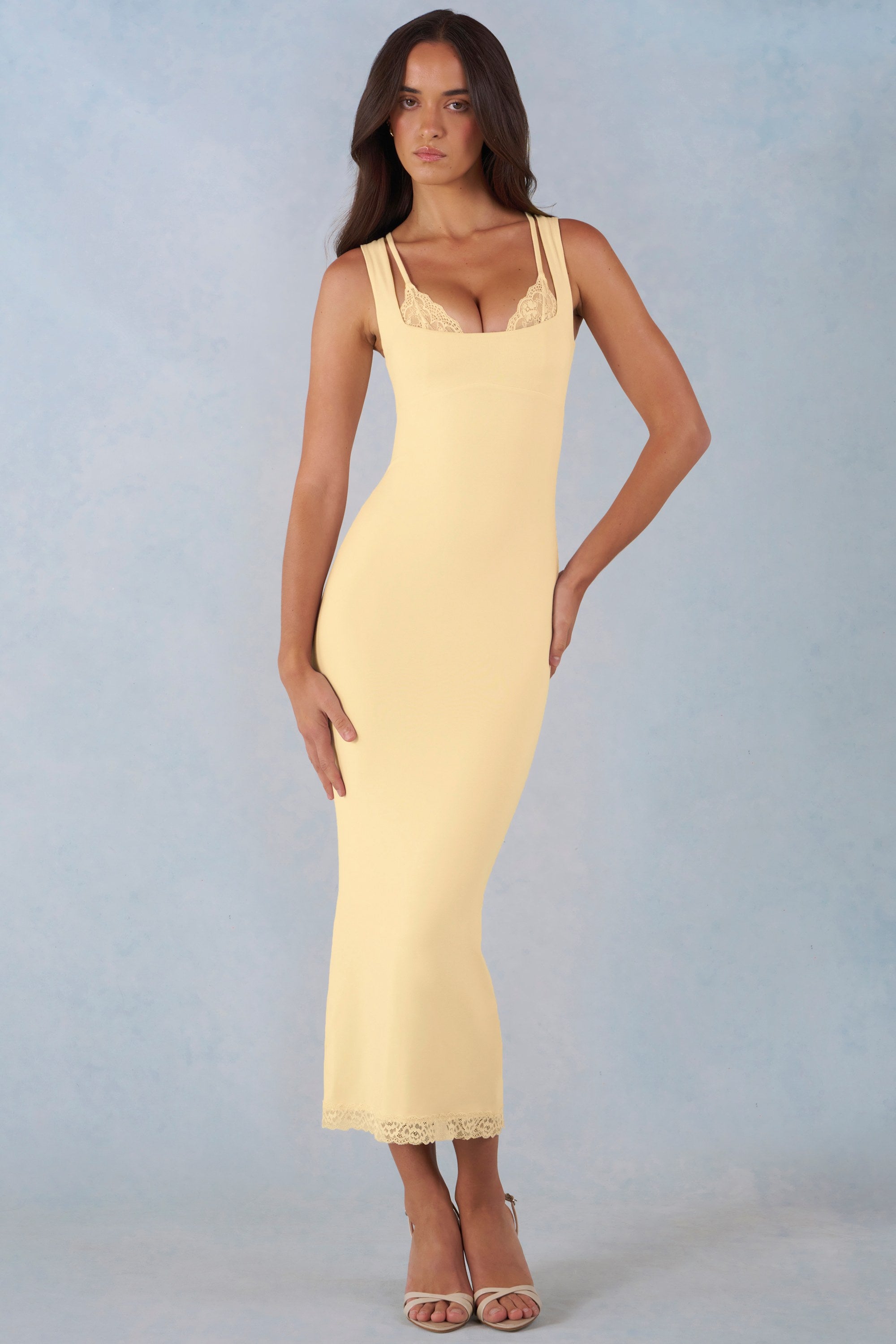 Sorelle Modal Lace-Trim Midaxi Dress in Butter Yellow | Oh Polly Sorelle Modal Lace-Trim Midaxi Dress in Butter Yellow | Oh Polly