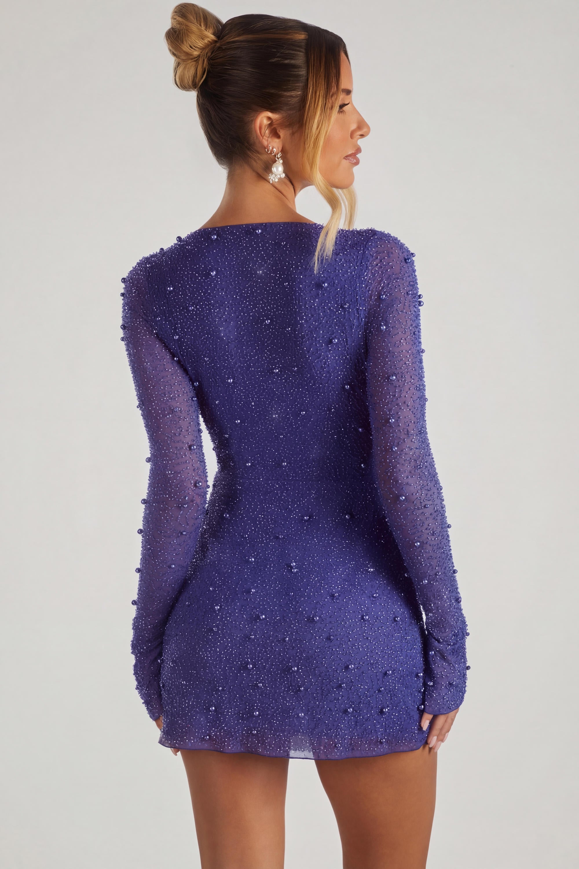 slim fit dress slacks Chelsea Embellished Wrap Over A-Line Mini Dress in Dark Blue