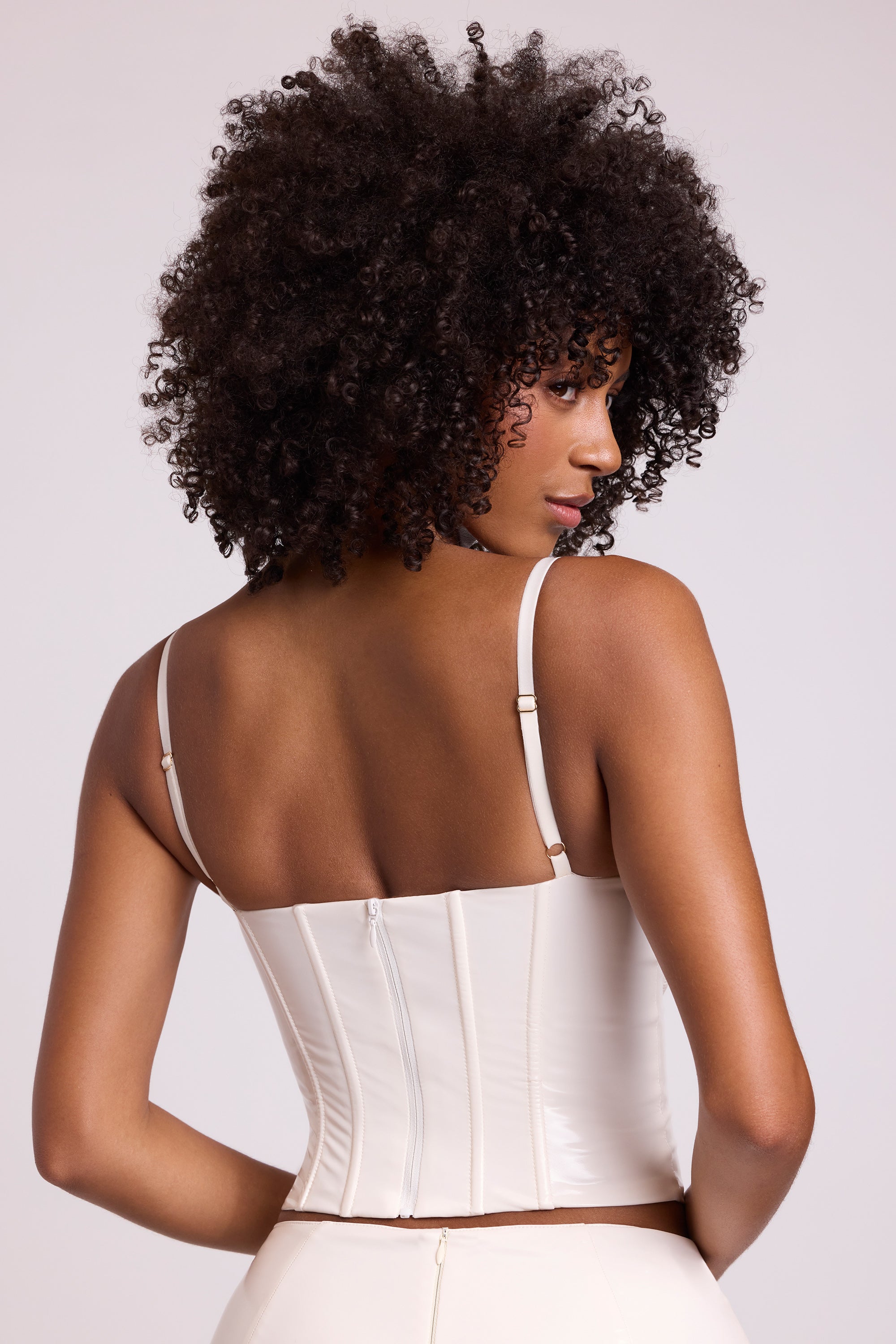 Cassandra Vinyl Underwired Corset Crop Top in White | Oh Polly