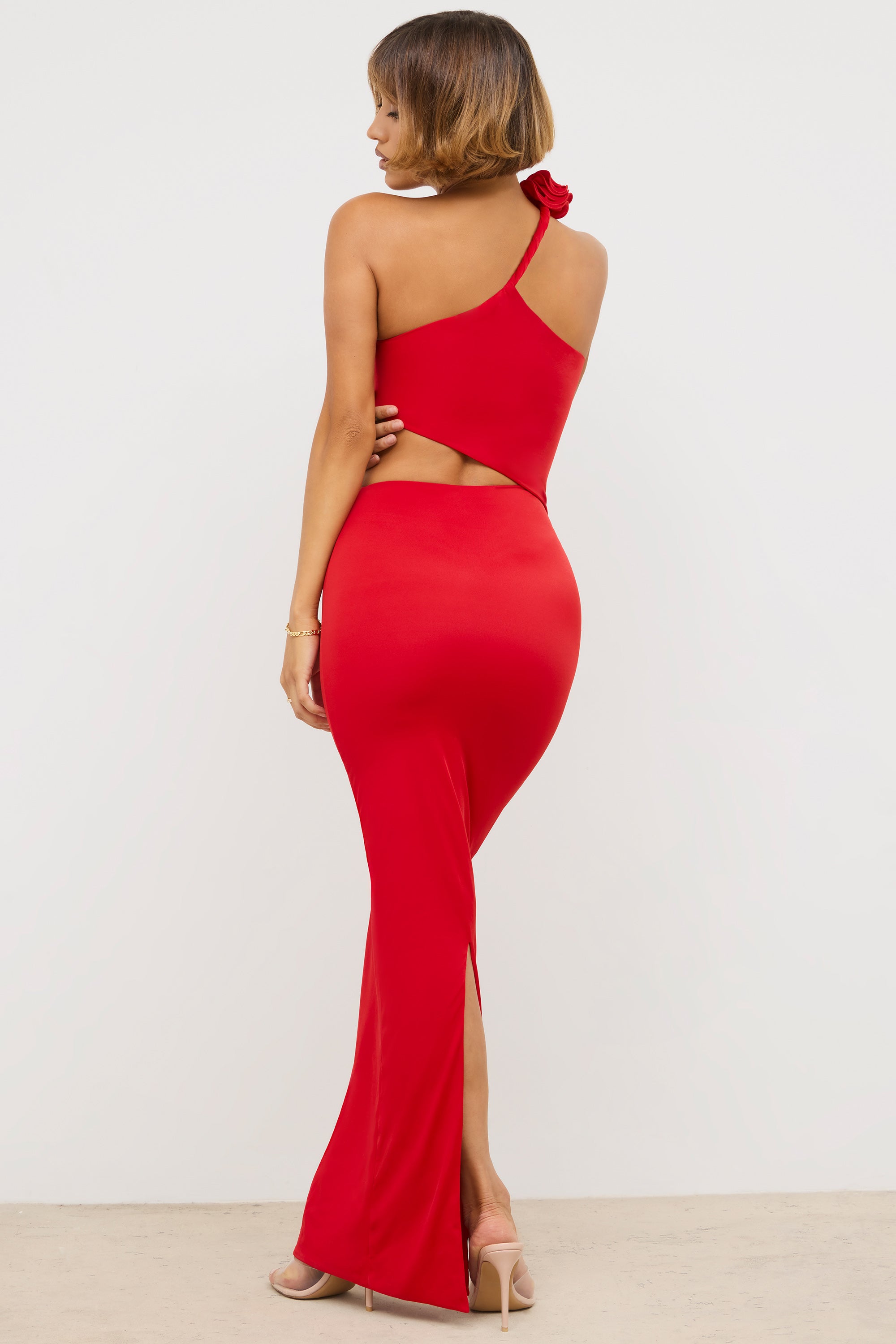 white christmas dresses Jersey Asymmetric Cut Out Maxi Dress in Scarlet Red