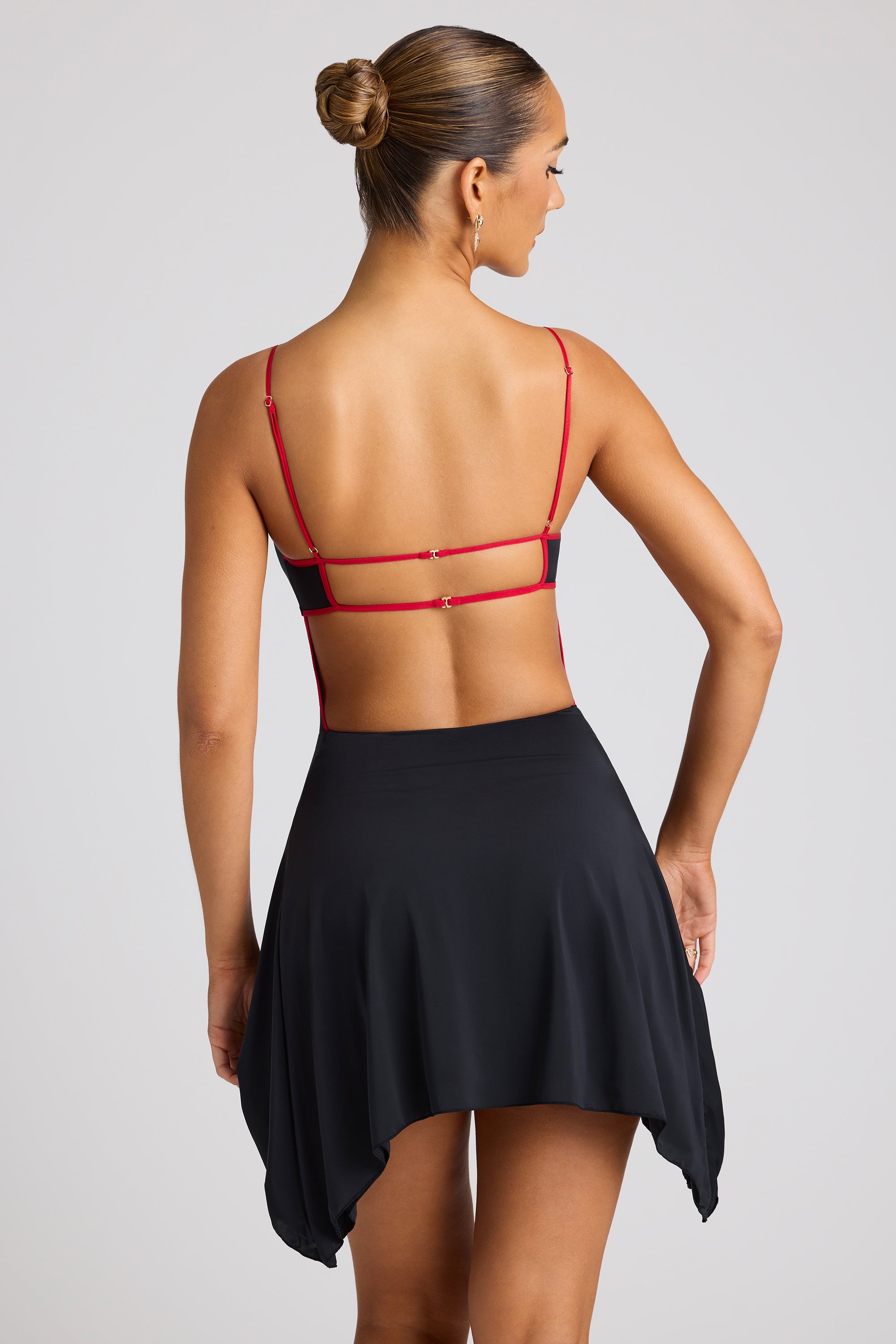 Catalina Contrast Stitch Mini Dress in Black
