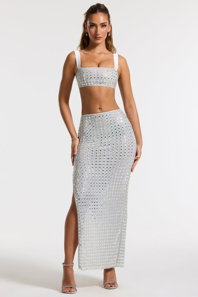 Embellished Mid Rise Gown Skirt in Silver