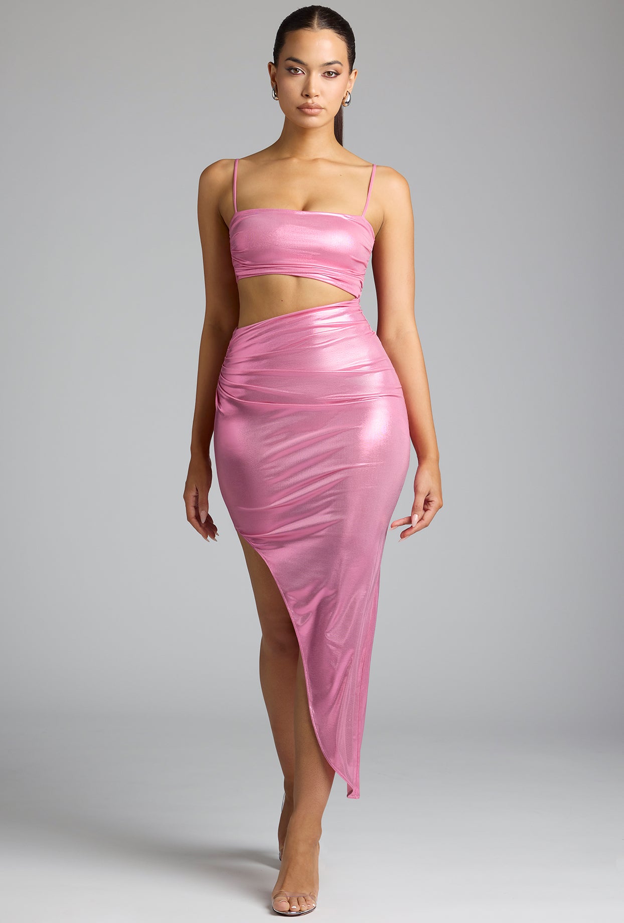 Draped Metallic Jersey Maxi Dress in Rose Pink Draped Metallic Jersey Maxi Dress in Rose Pink