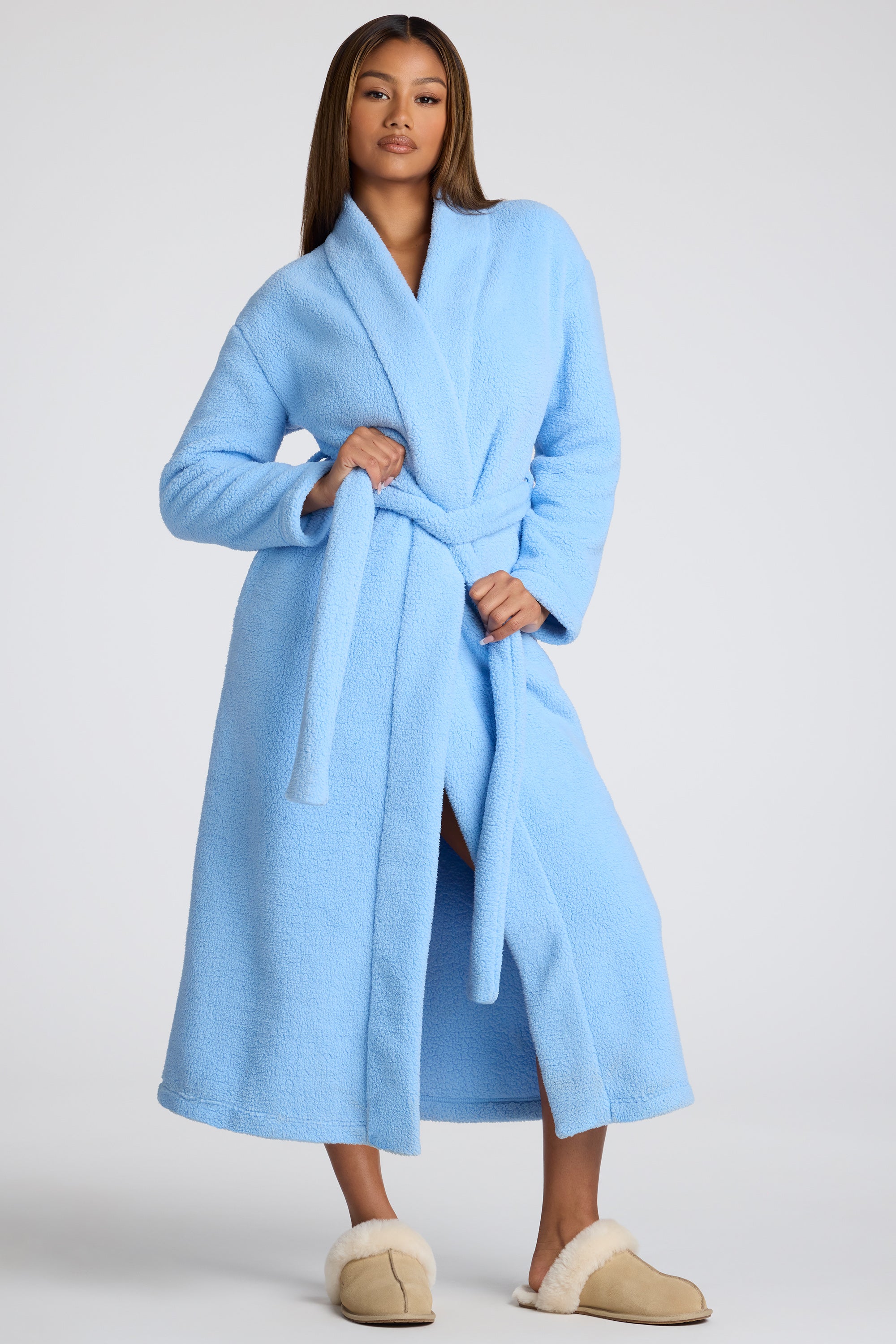 Loungewear Tie Front Fleece Robe in Baby Blue | Oh Polly Loungewear Tie Front Fleece Robe in Baby Blue | Oh Polly