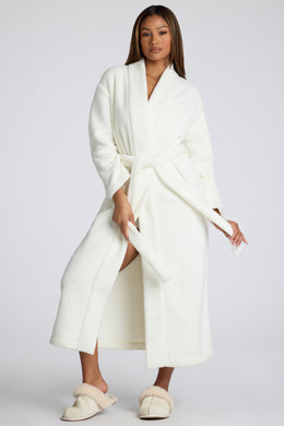 Tie Front Fleece Robe in White