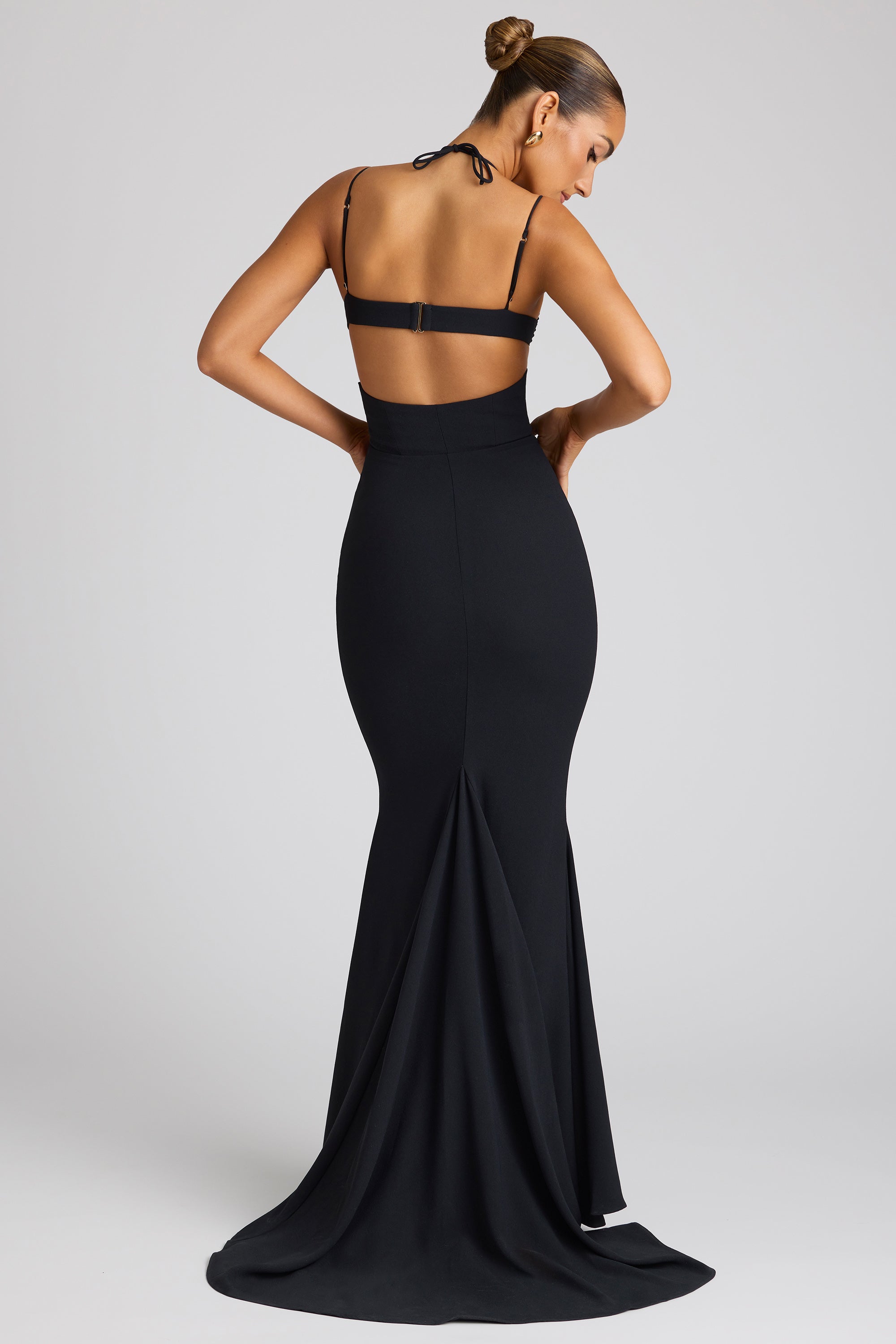 Serena Embellished Heart Cup Detail Evening Gown in Black