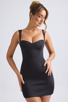 Sweetheart-Neck A-Line Mini Dress in Black