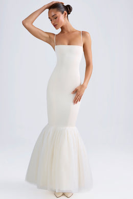 Tulle Hem Fishtail Gown in Ivory