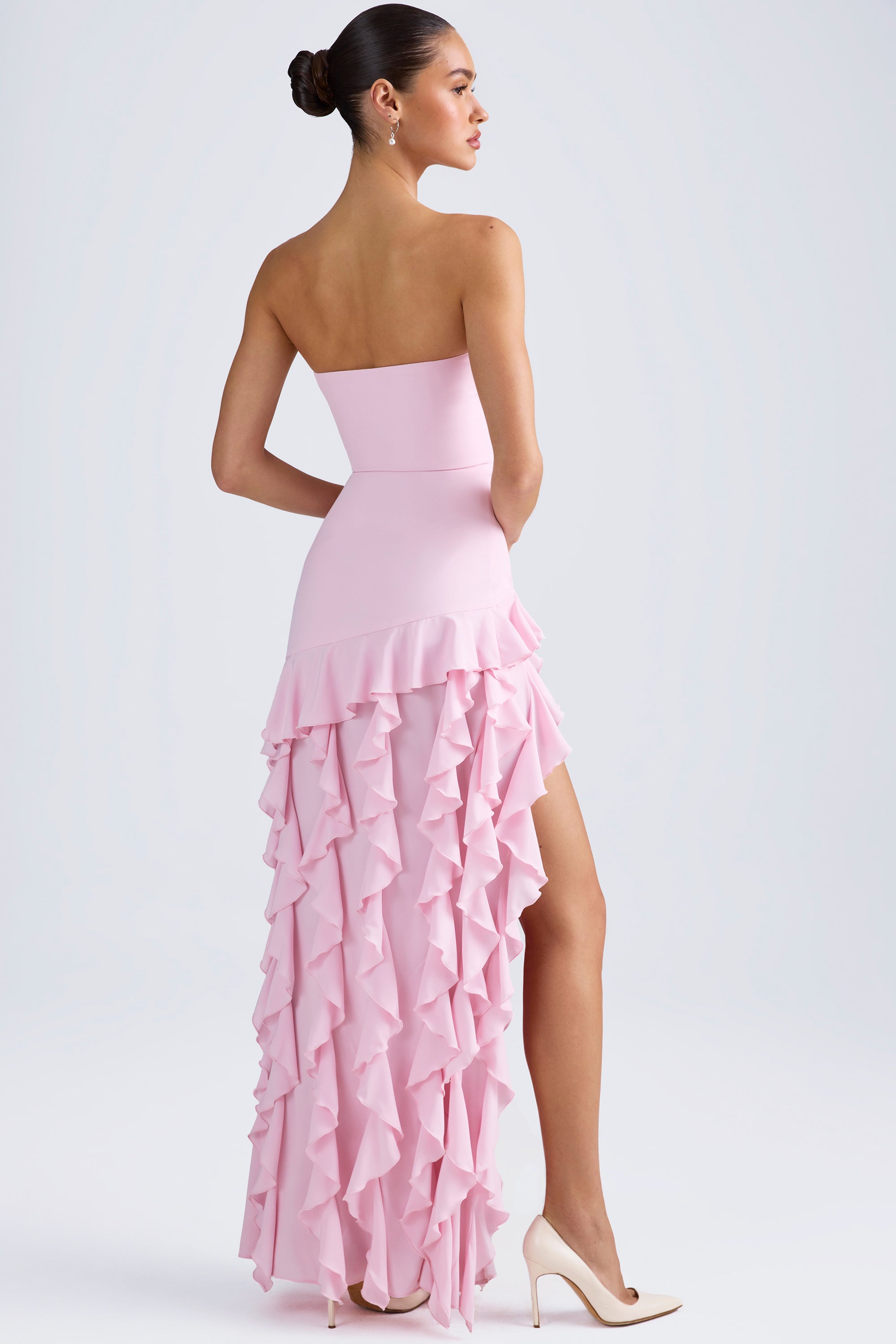 Diletta Ruffle-Trim Strapless Gown in Light Pink | Oh Polly Diletta Ruffle-Trim Strapless Gown in Light Pink | Oh Polly