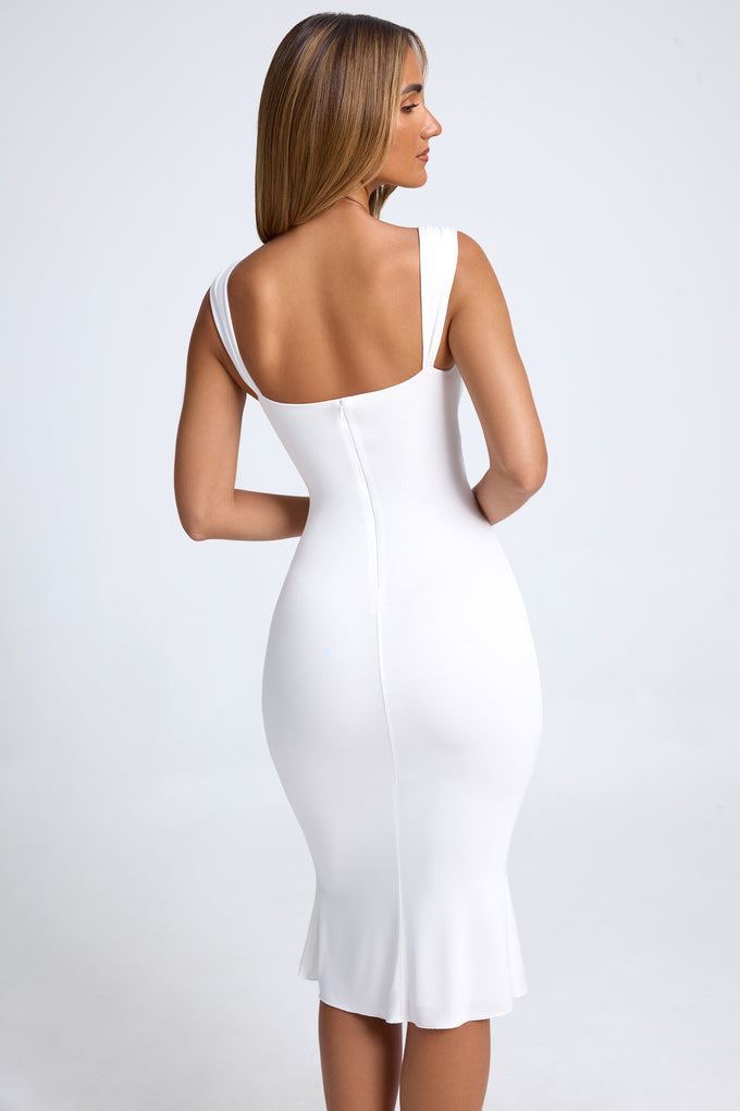 Ruched Hardware Detail Cut-Out Midaxi Dress in White
