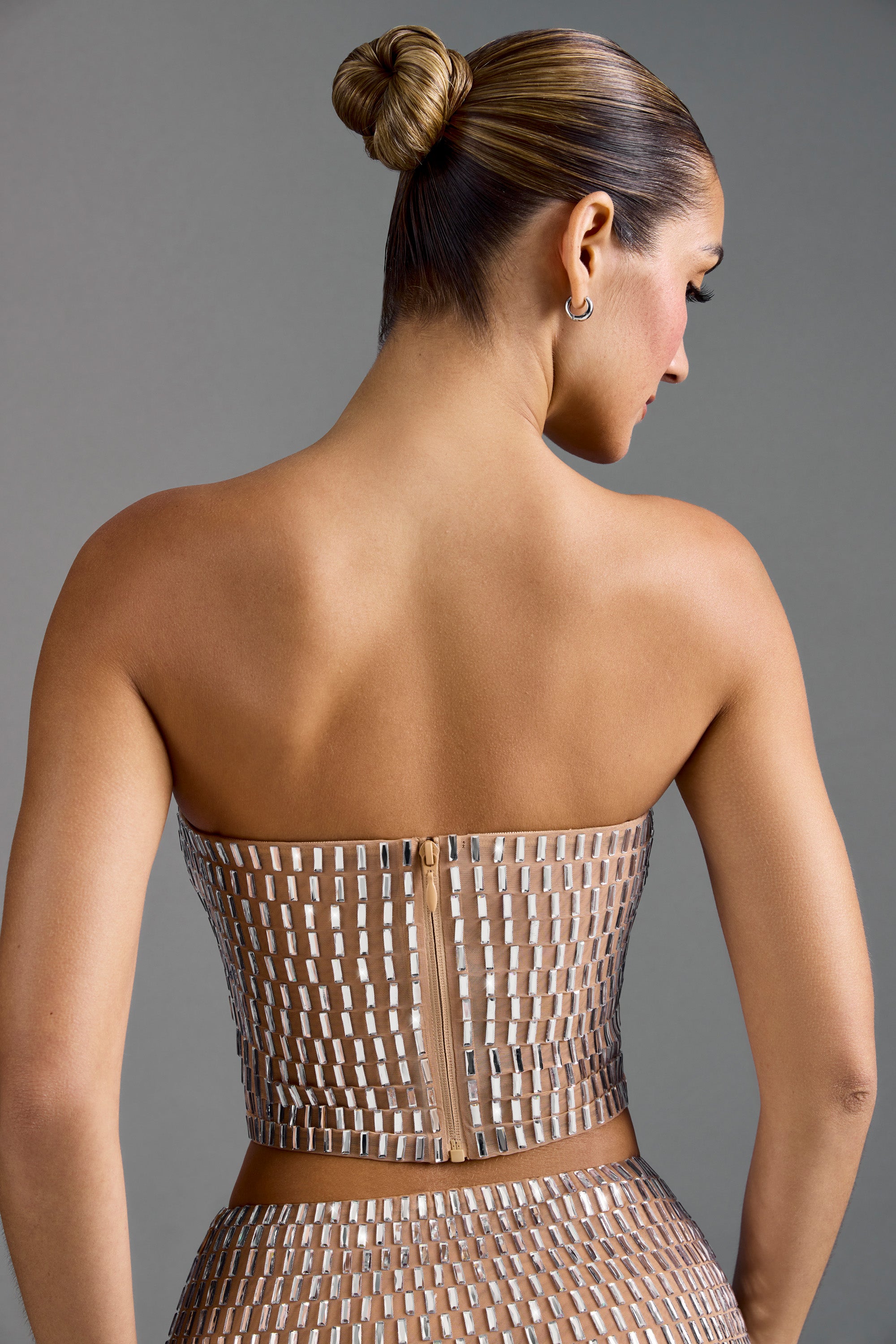 SHENHE Women's Glitter Sequin Bandeau Top - Ruched Strapless Tube Top, Fitted Mesh Party Top For Rave, Night Out