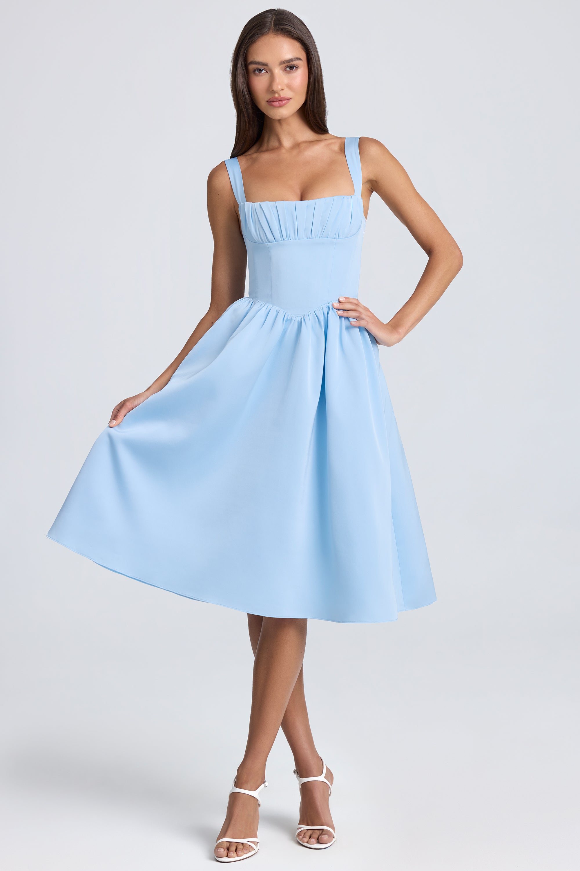Draped Corset Midaxi Dress in Powder Blue Draped Corset Midaxi Dress in Powder Blue