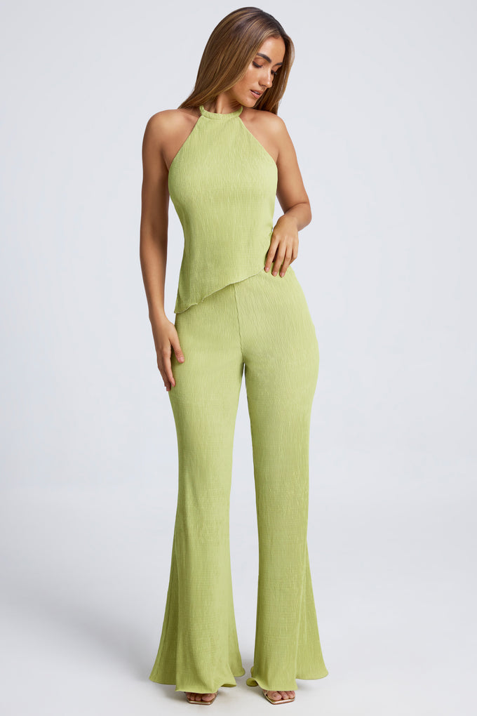High-Waist Wide-Leg Trousers in Olive Green