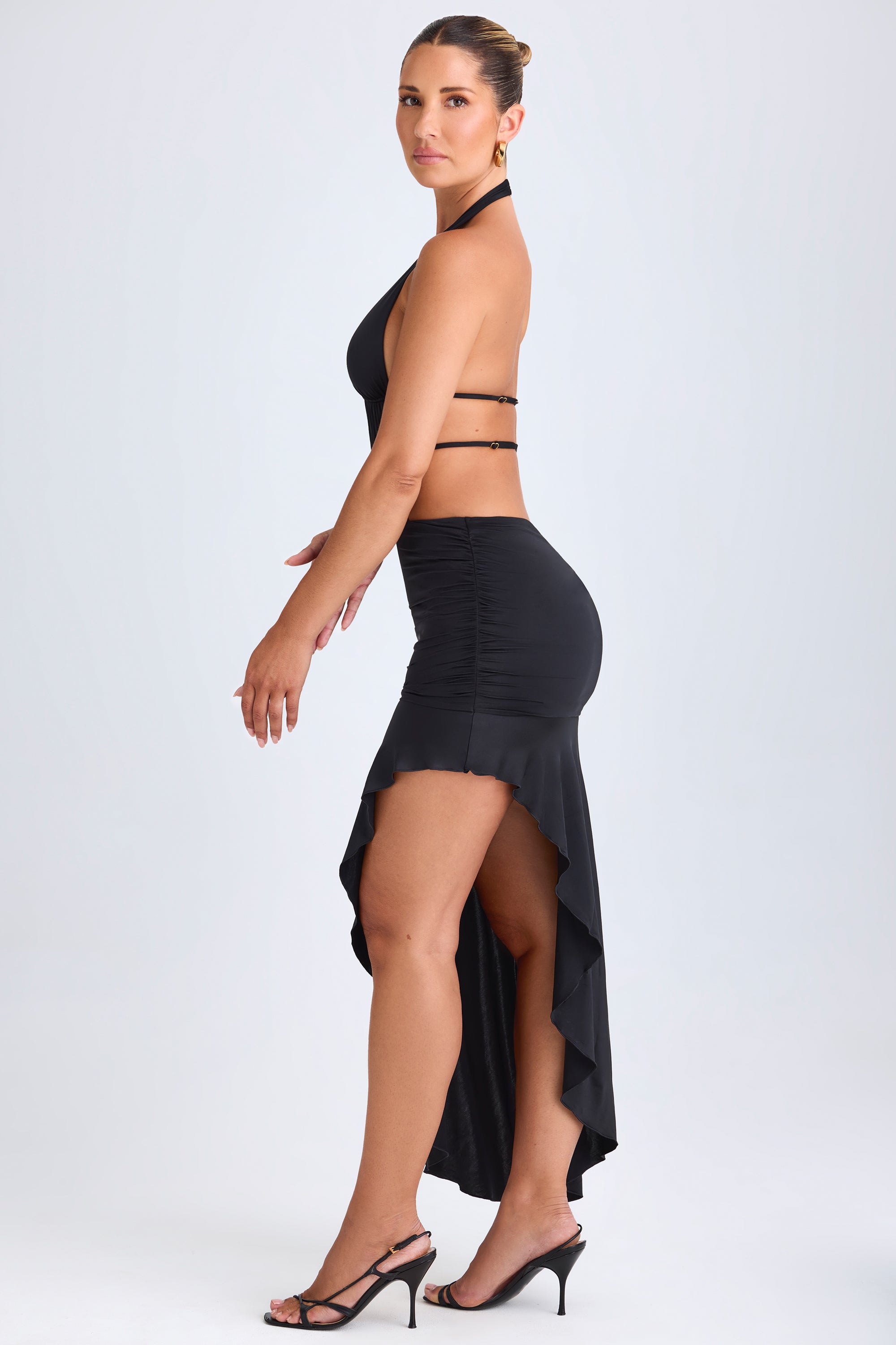 Manami Asymmetric Cut-Out Halterneck Midaxi Dress in Black | Oh Polly Manami Asymmetric Cut-Out Halterneck Midaxi Dress in Black | Oh Polly