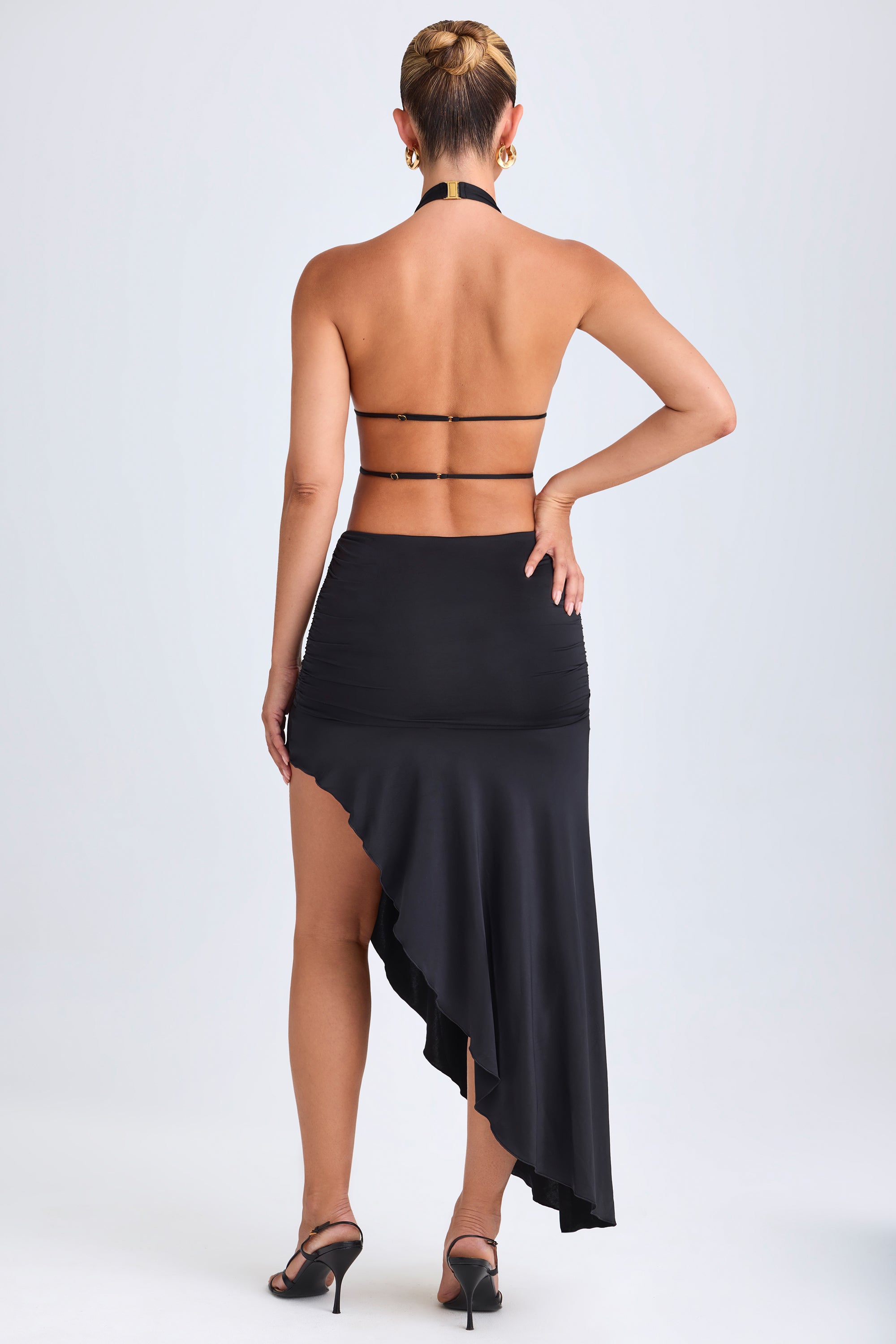Manami Asymmetric Cut-Out Halterneck Midaxi Dress in Black | Oh Polly Manami Asymmetric Cut-Out Halterneck Midaxi Dress in Black | Oh Polly