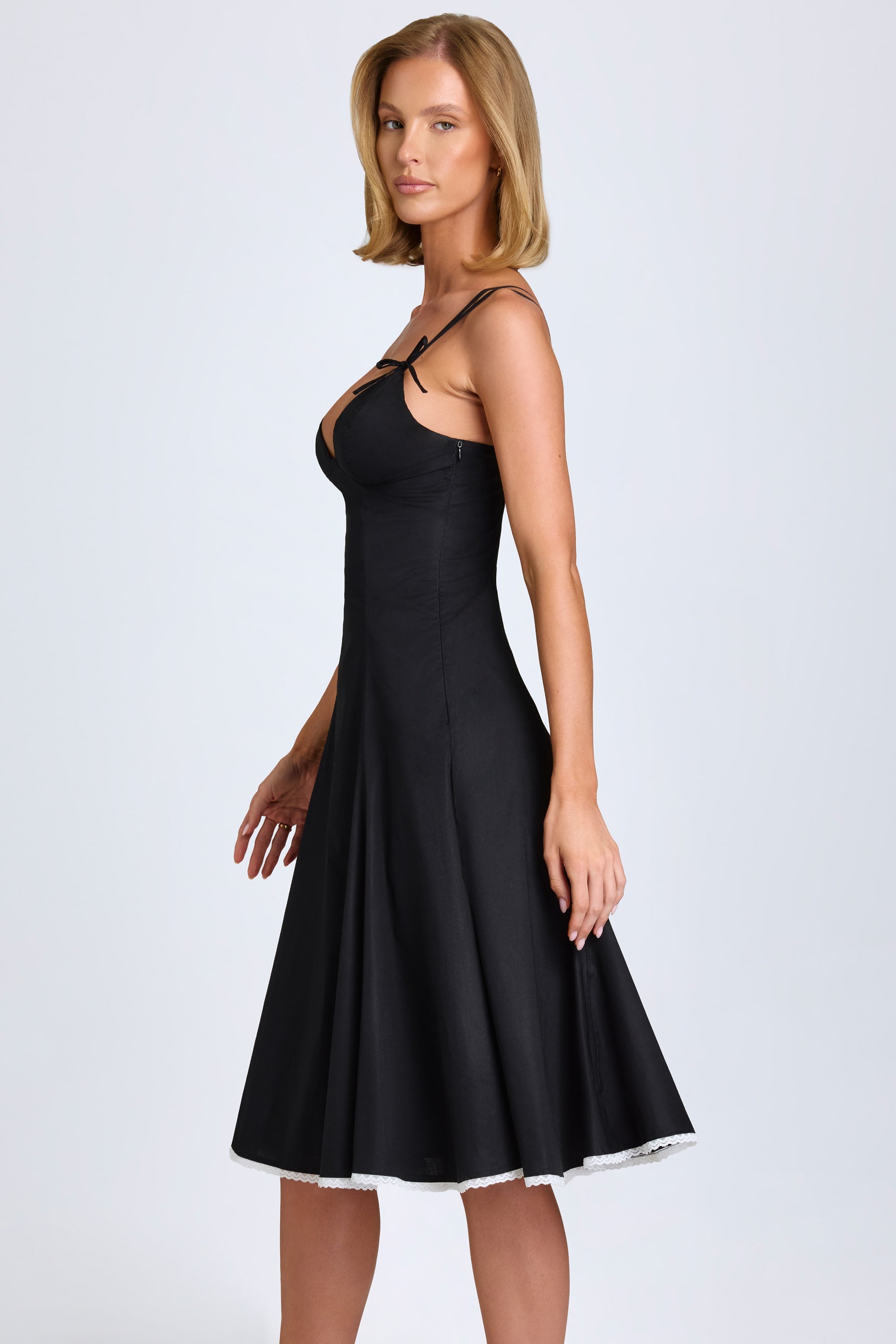 navy blue dress for baby girl Bow-Detail A-Line Midi Dress in Black