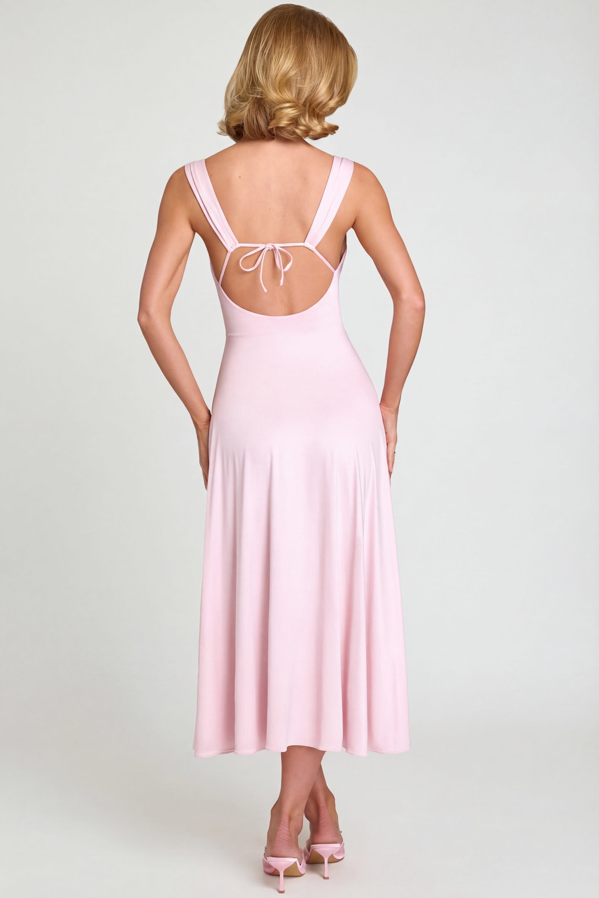 Thandie Sweetheart-Neck Ruched Midaxi Dress in Blush