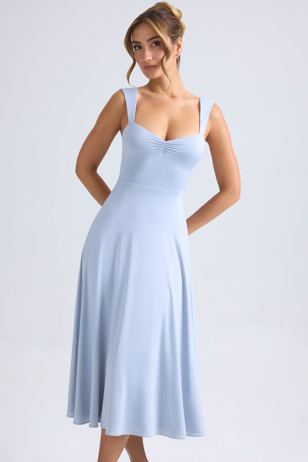Sweetheart-Neck Ruched Midaxi Dress in Light Blue