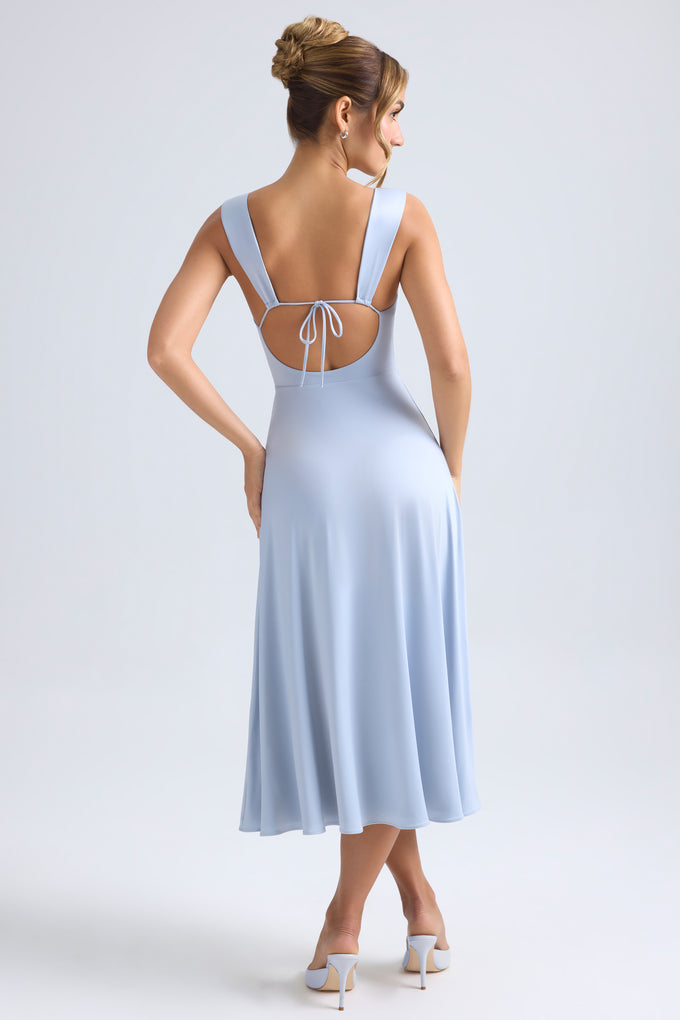 Sweetheart-Neck Ruched Midaxi Dress in Light Blue