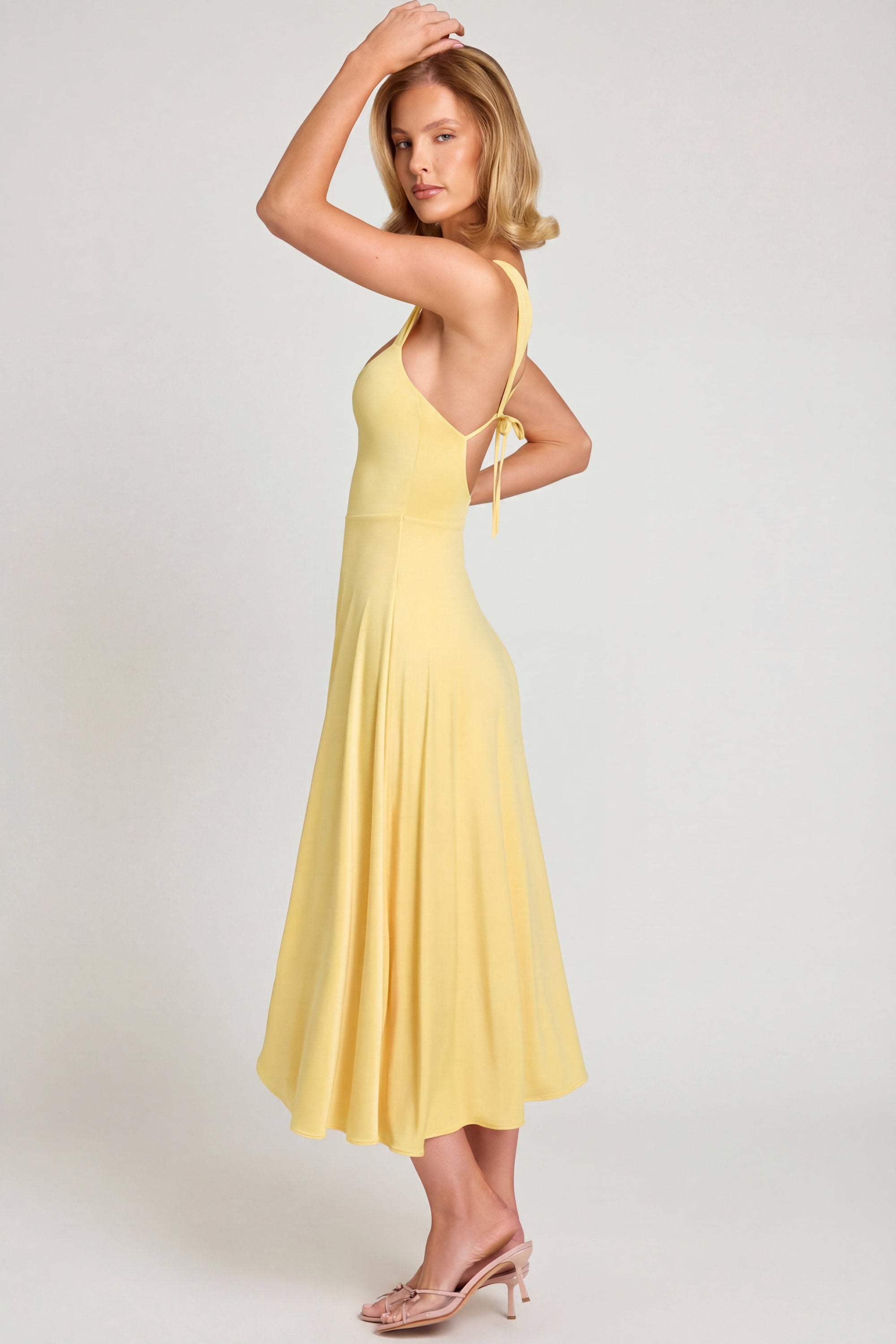 Thandie Sweetheart-Neck Ruched Midaxi Dress in Pastel Yellow | Oh Polly Thandie Sweetheart-Neck Ruched Midaxi Dress in Pastel Yellow | Oh Polly