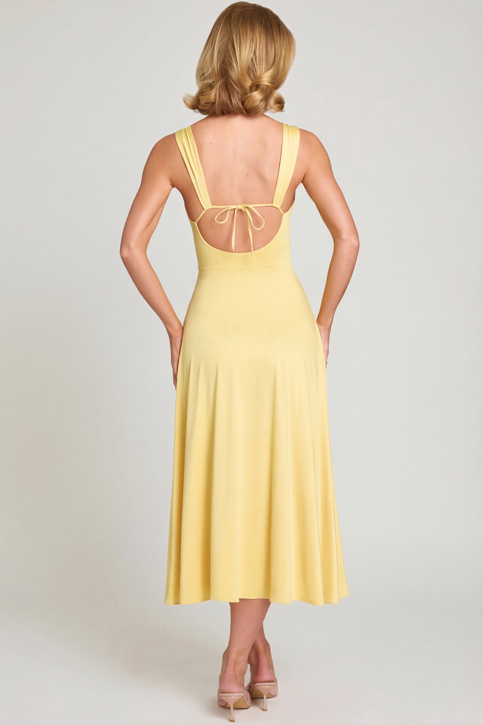 Thandie Sweetheart-Neck Ruched Midaxi Dress in Pastel Yellow | Oh Polly Thandie Sweetheart-Neck Ruched Midaxi Dress in Pastel Yellow | Oh Polly