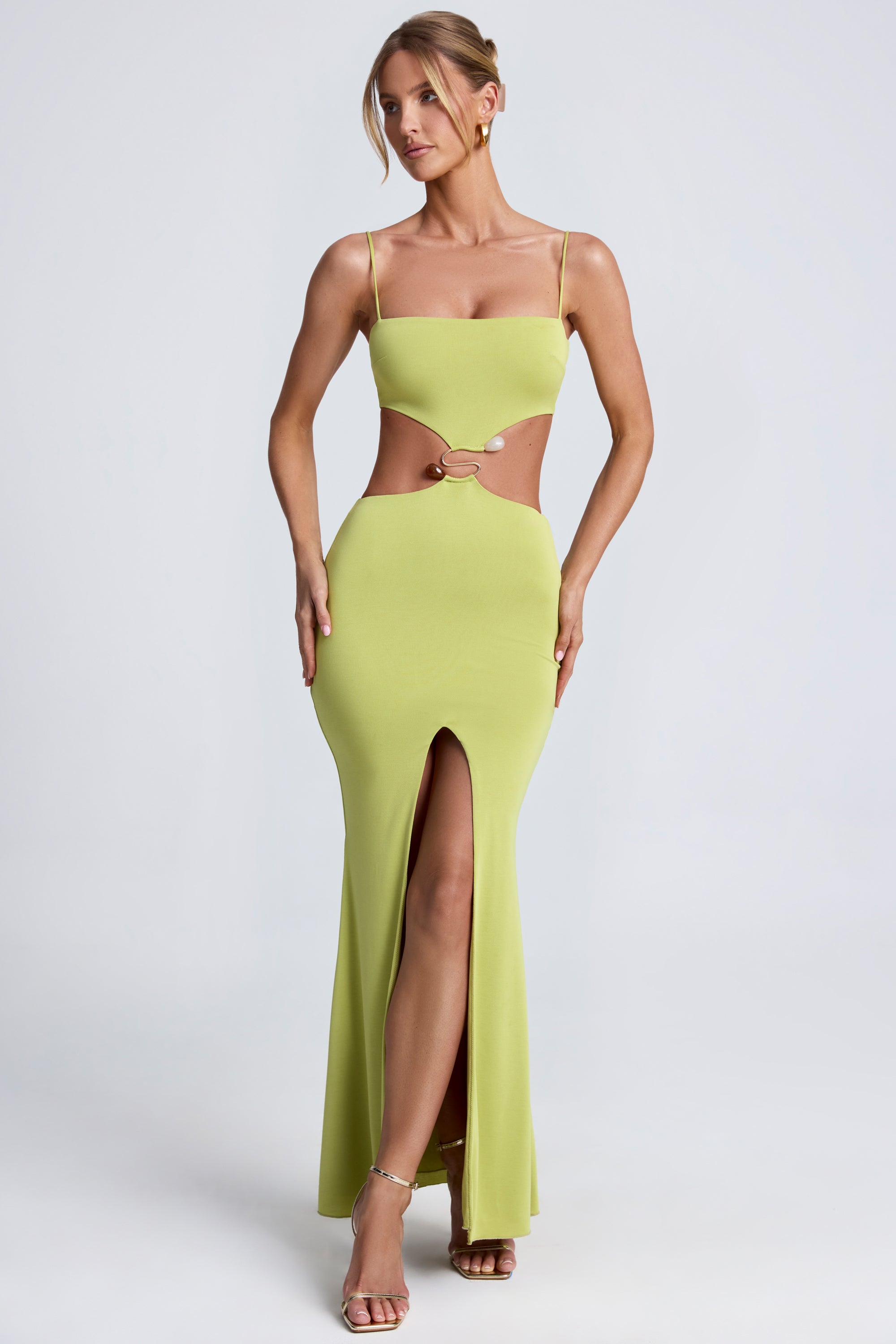 Julitta Hardware Detail Cut-Out Maxi Dress in Olive Green