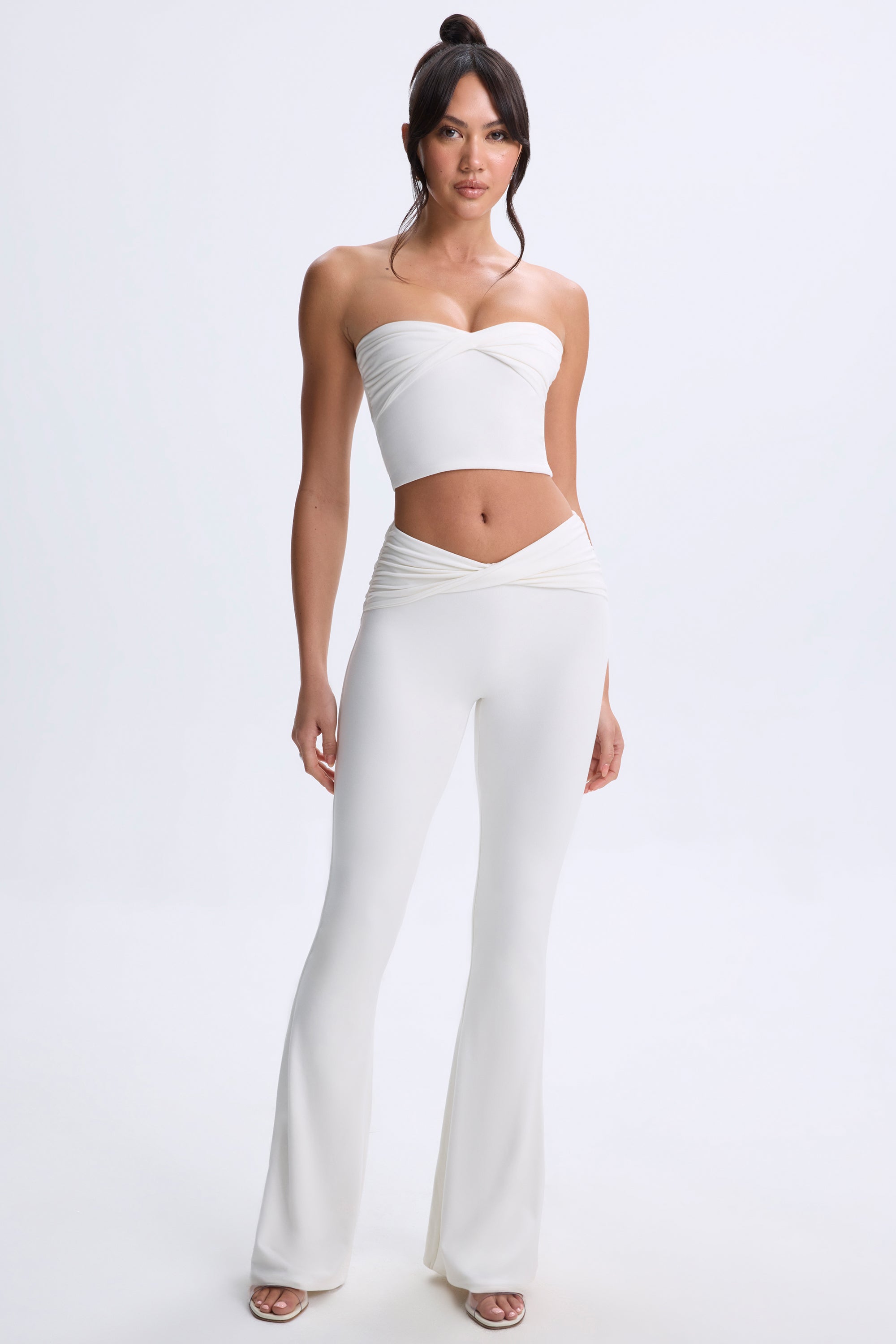 Twist-Front Flared Trousers in White | Oh Polly Twist-Front Flared Trousers in White | Oh Polly