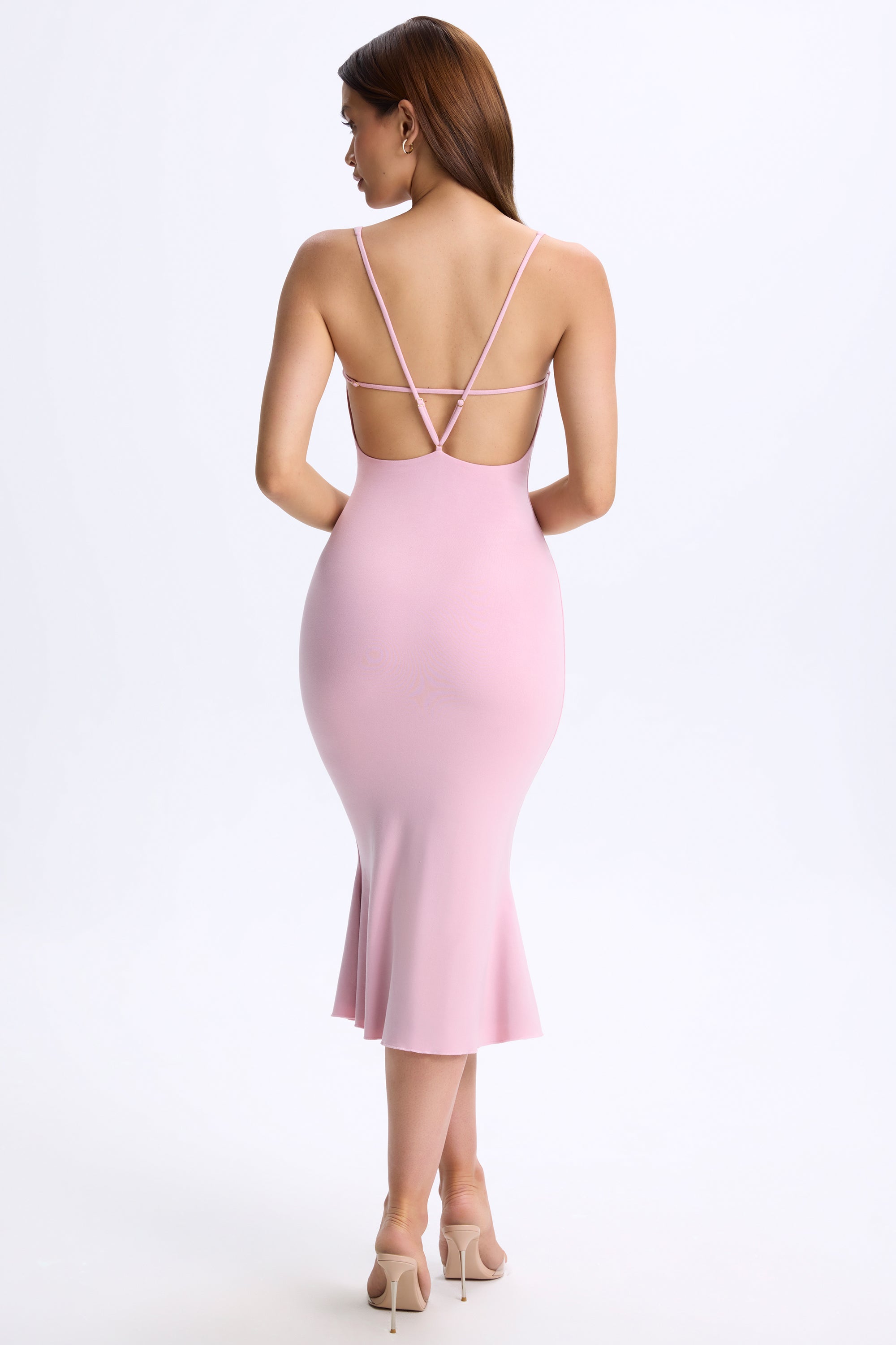Plunge Open-Back Midaxi Dress in Blush Pink | Oh Polly