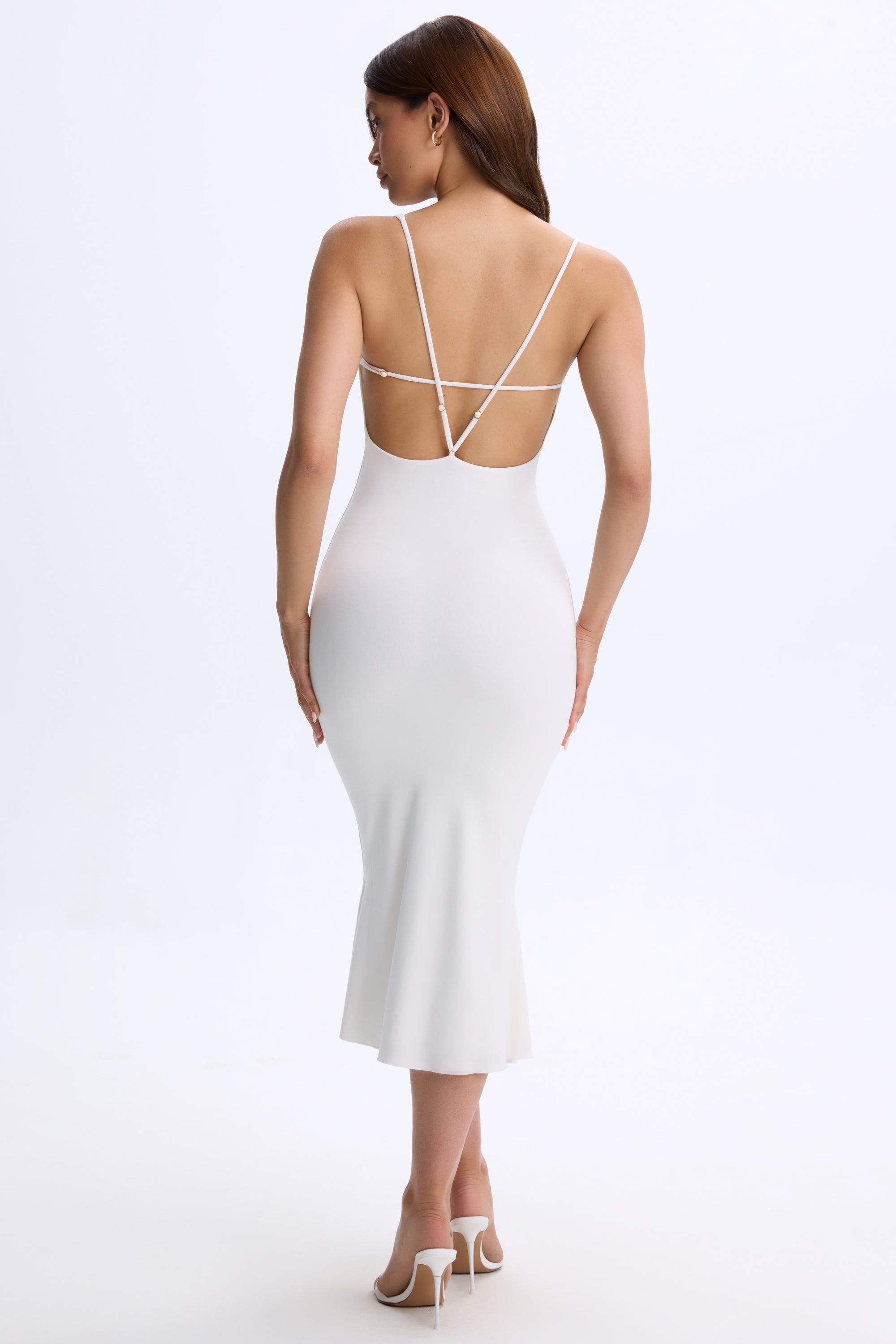 Plunge Open-Back Midaxi Dress in White | Oh Polly Plunge Open-Back Midaxi Dress in White | Oh Polly